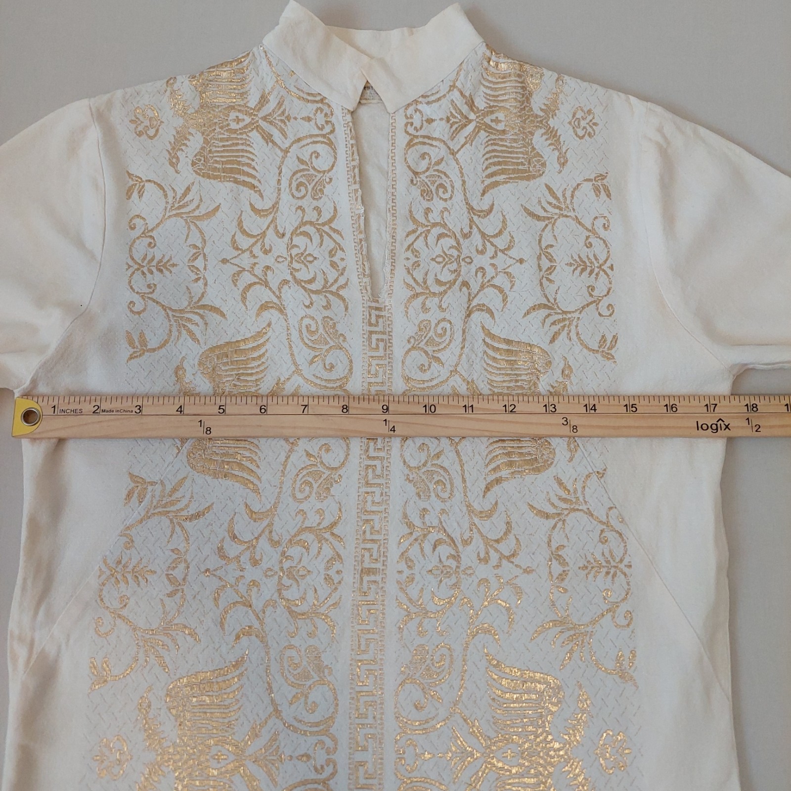 Vtg El Greco Tsitsibacos Bros Greece Caftan Dress Ivory Gold Byzantine Eagle SM