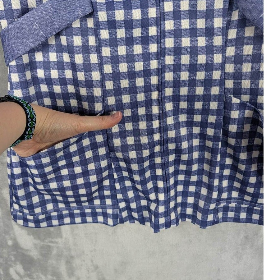Vtg Shirt Women’s Medium Short Sleeve Zip Plaid Pockets Contrast Collar Belt