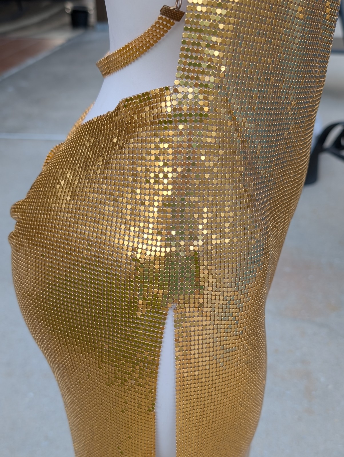 Authentic Vintage Studio 54 Dress Liquid Gold Seamless Mesh Chainmail Metal