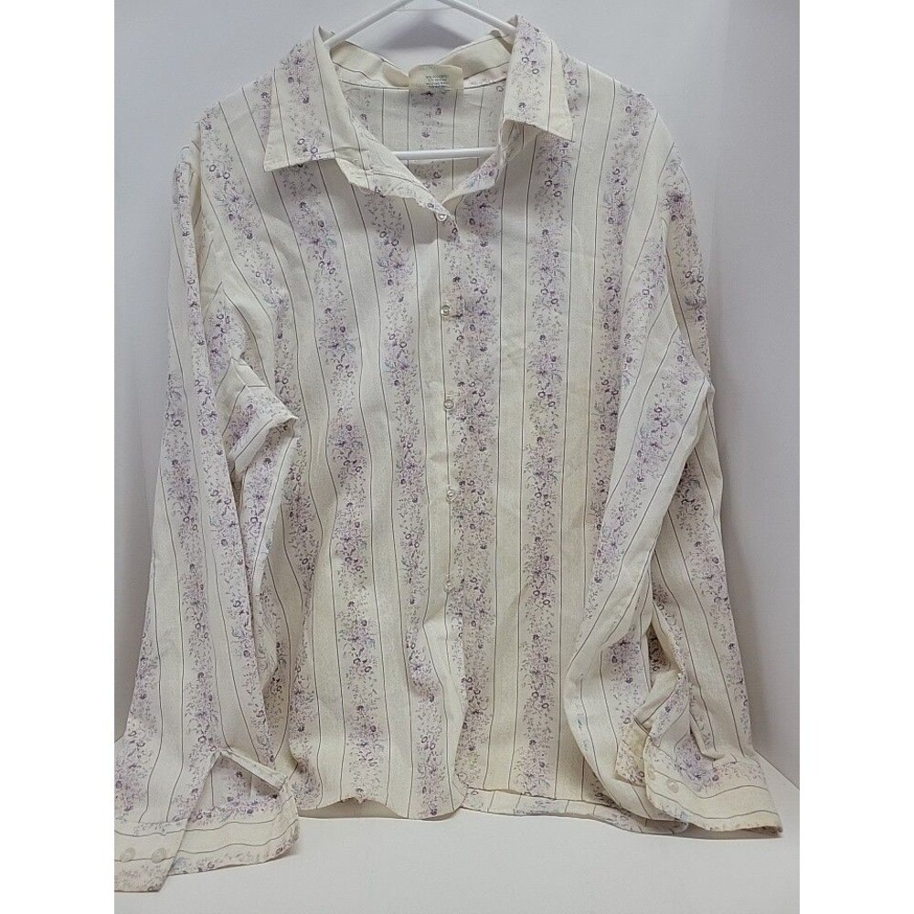 Vintage Shirt Accent Purple Floral Button-up Long Sleeve Size 44