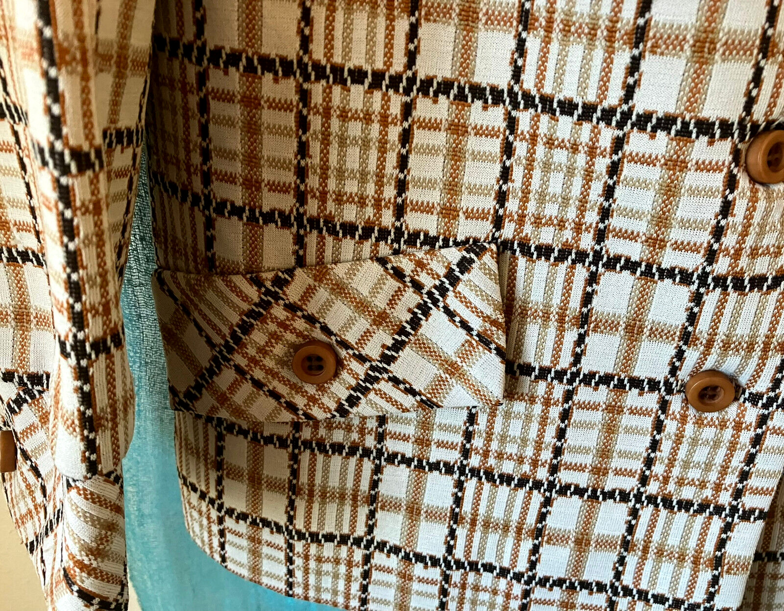 Vintage ANDREA GALE Checkered BLAZER, Brown, Rust, Tan, Cream, Slightly Stretchy