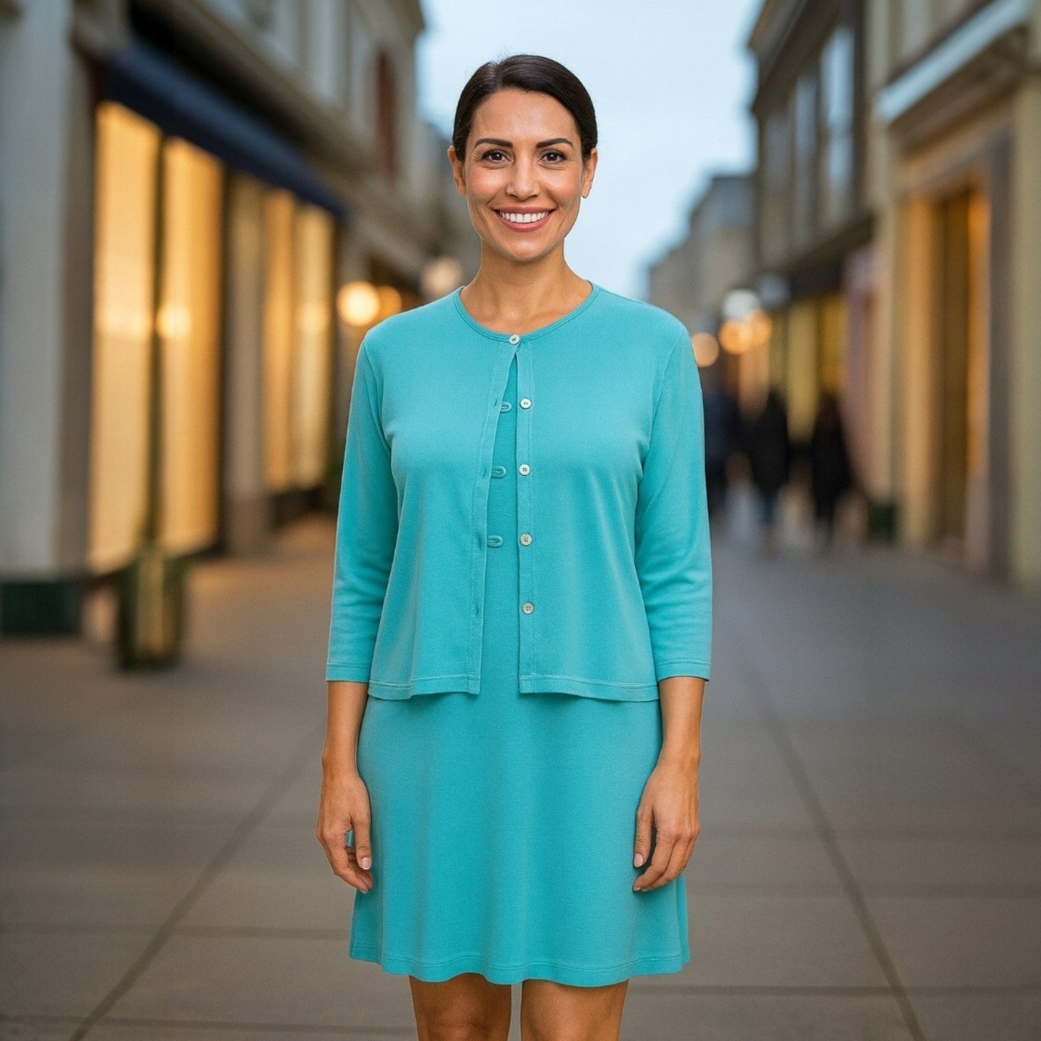 Joan Walters Aqua Blue Two Piece Dress Jacket Set Size 10 Vintage Minimalist