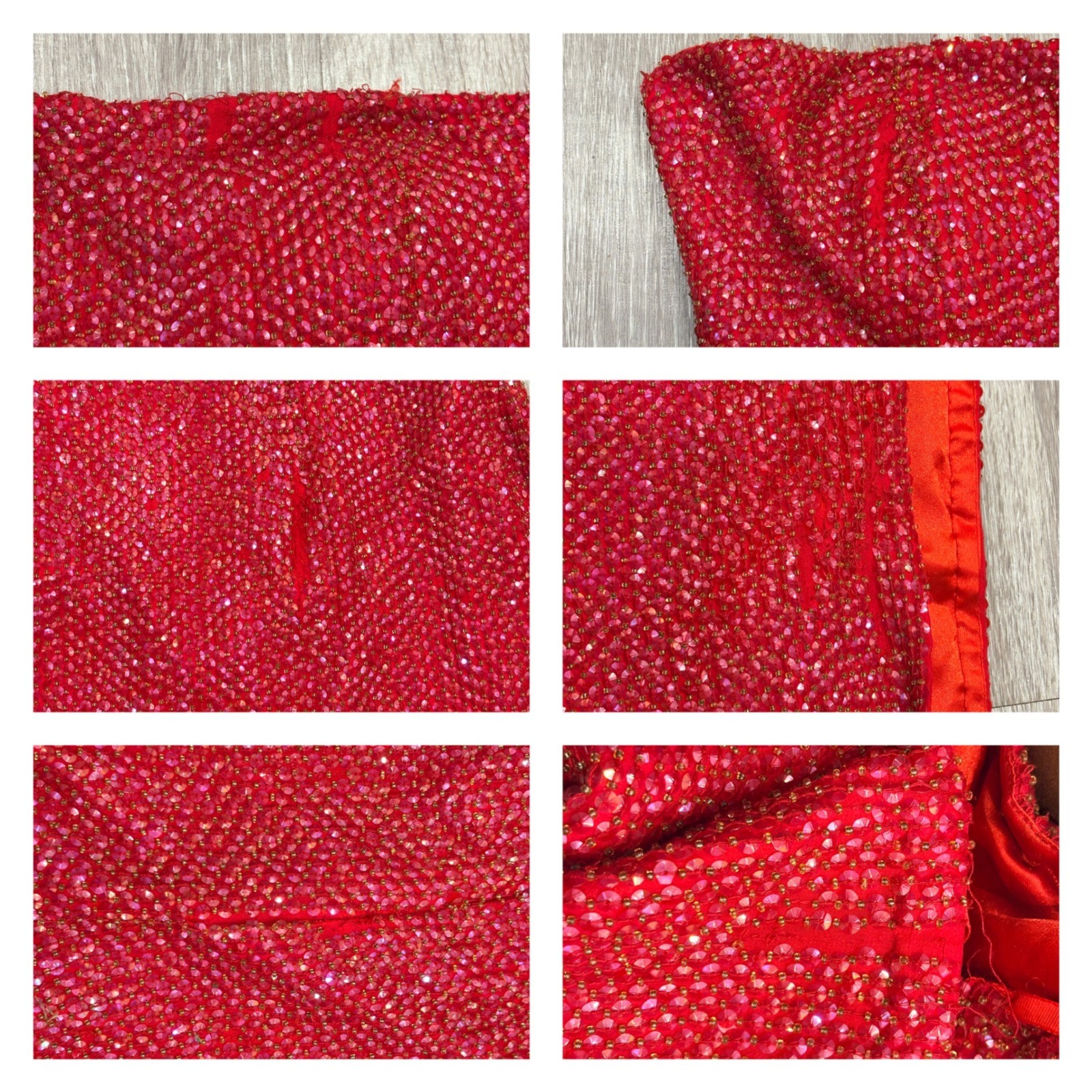 VTG Y2K Scala Red Beaded Silk Strapless Maxi Gown Slit Prom Sz M Jessica Rabbit