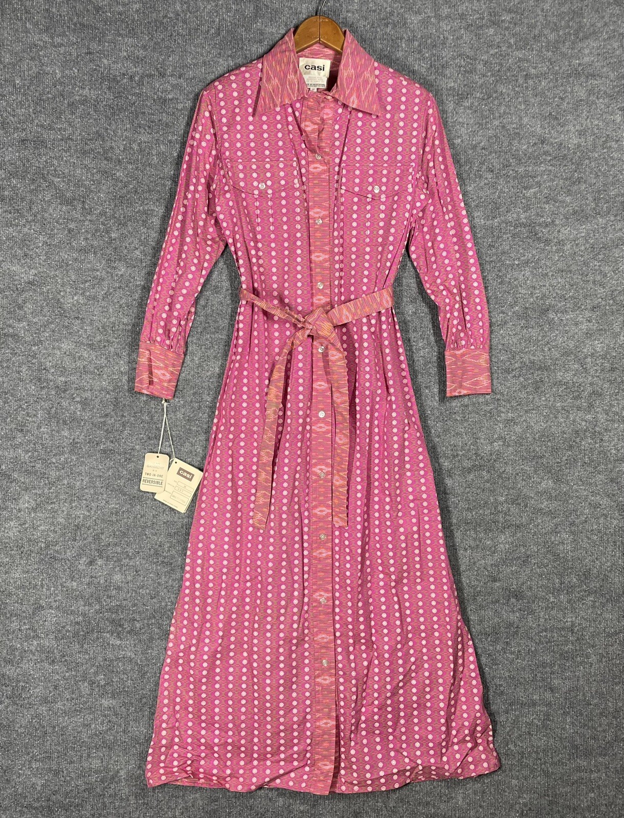 VINTAGE 60s 70s Casi Dress Sz 12 REVERSIBLE Pattern Cotton Mod Hippy Psychedelic