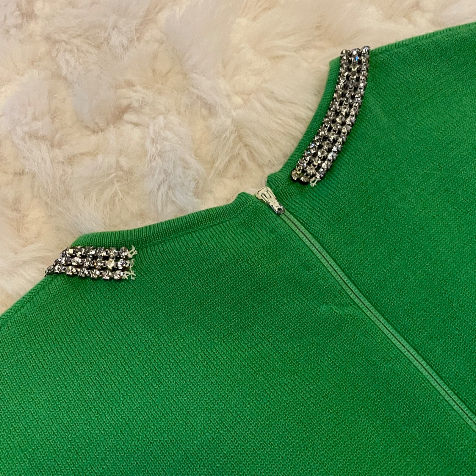 Vintage Gina Teresa 3-piece Mod Style Rhinestone Trimmed knit suit set Medium