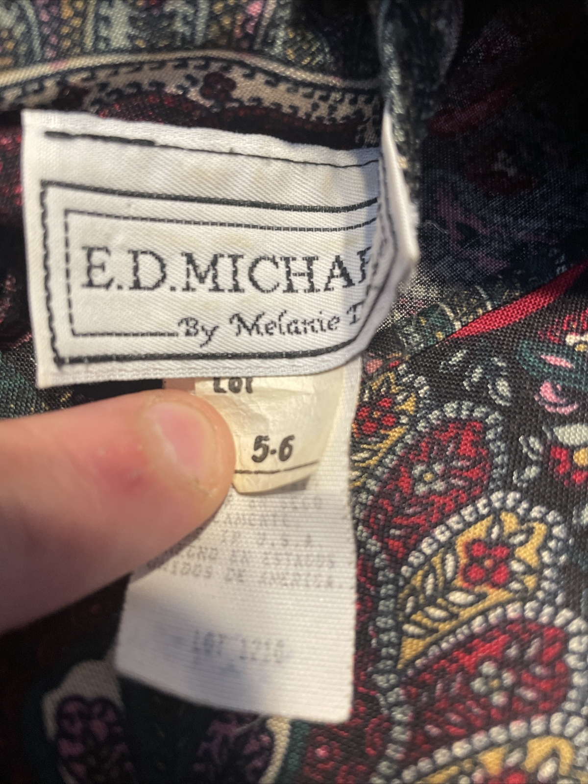 Vintage E.D. Michaels Green Burgundy Paisley Long Sleeve Maxi Dress Gown Sz 5-6