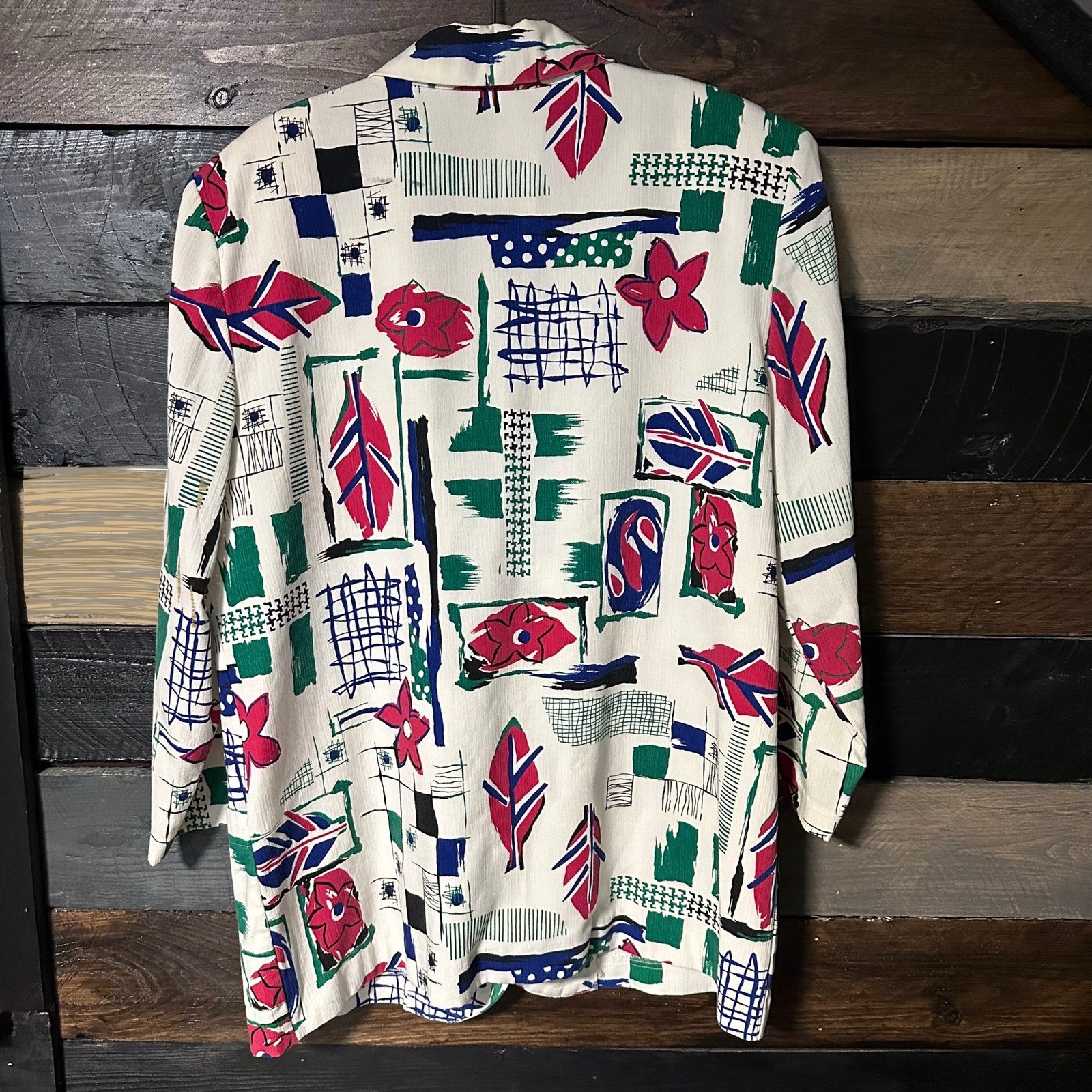 Vintage 90s Claude Floral Geometric Blazer Jacket Womens Size 16