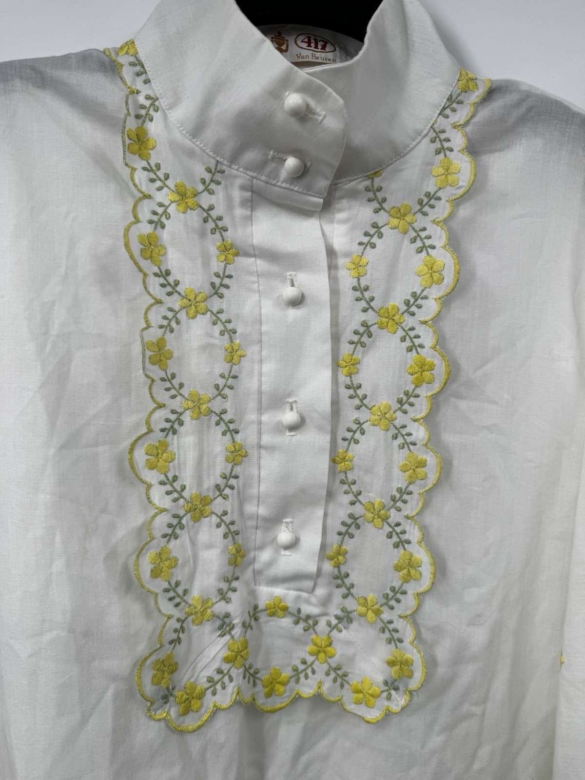 Vintage 417 Van Heusen Embroidered Blouse Hippie Peasant Yellow Flowers Size Med