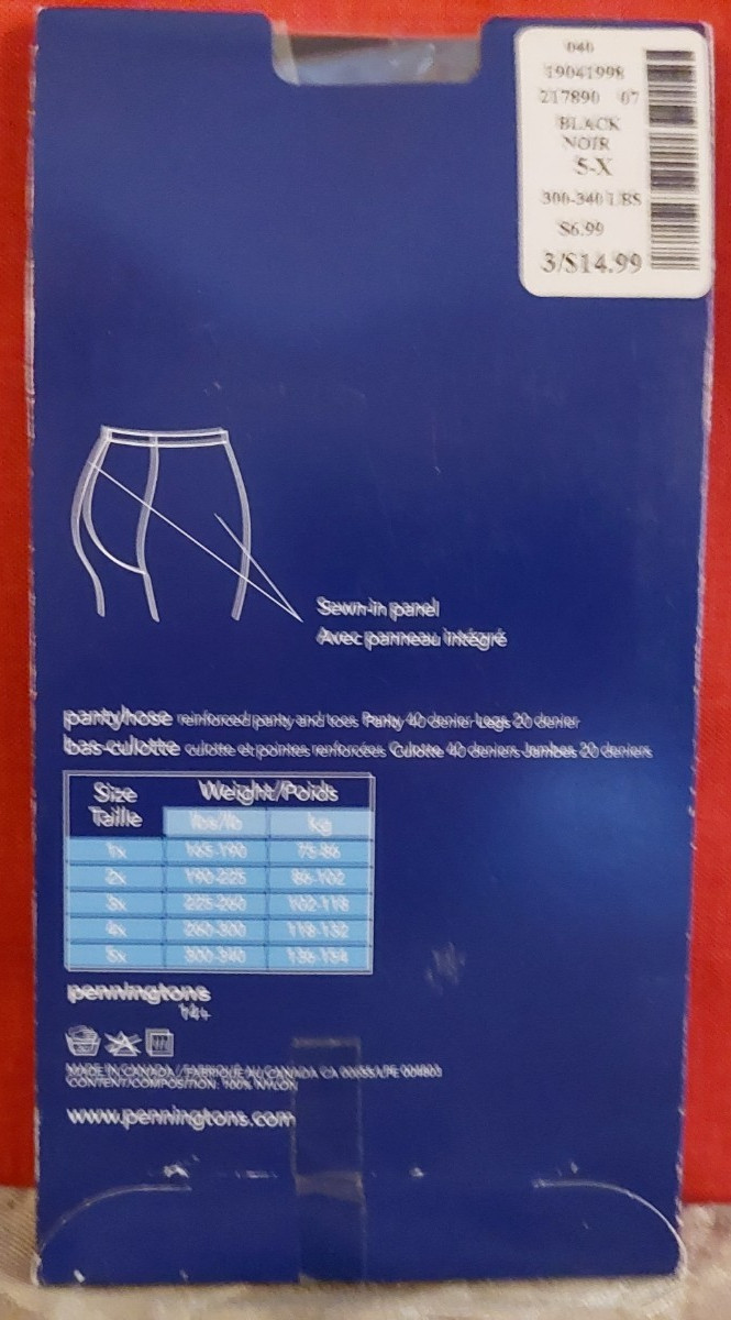 Vintage Pantyhose Penningtons Queen Size 5X Color Black BFRIP2