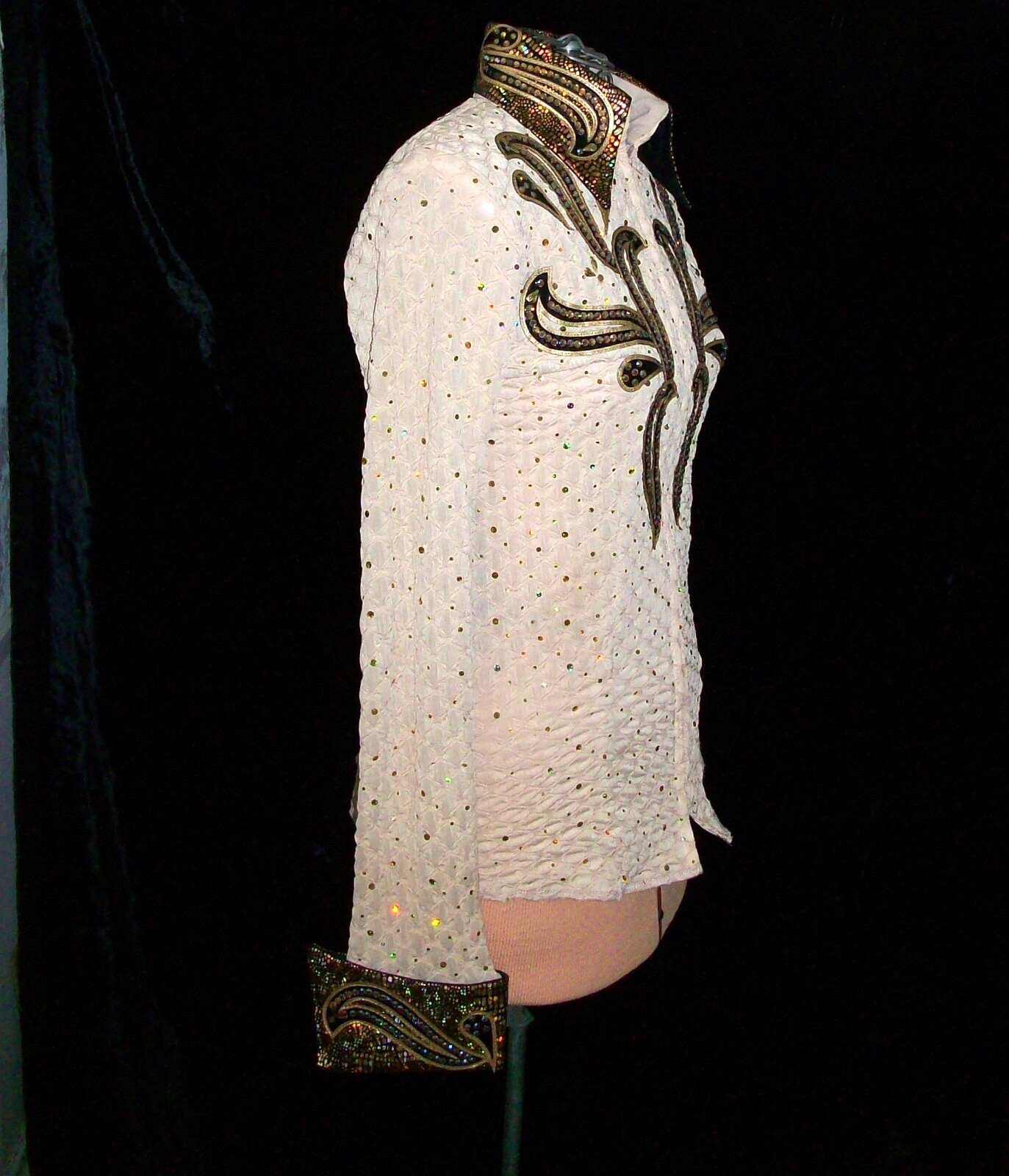 Swarvoski Crystal WOODS Western Horsemanship Rail Rodeo Show Girl S Woman Shirt