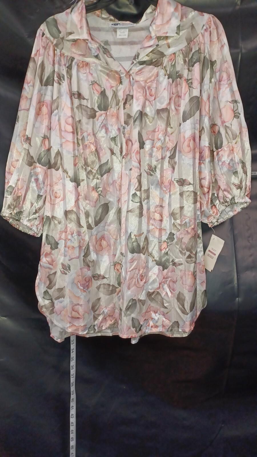 Vintage Top Notch 3 Button Peach Pink Unique 3/4 Sleeve Top 18 Blouse floral NWT