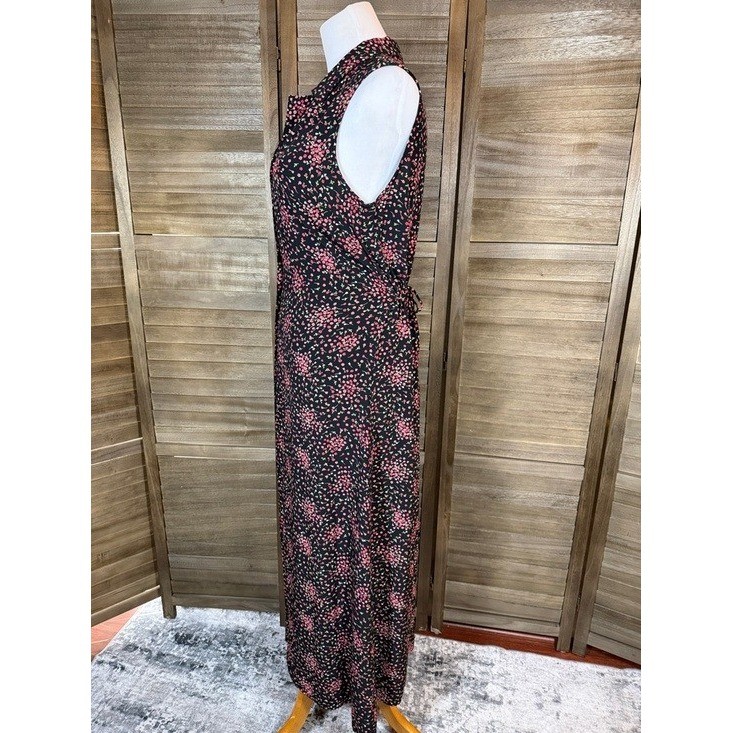 Carol Anderson California VTG Floral Rayon Sleeveless Maxi Dress Black Pink 10