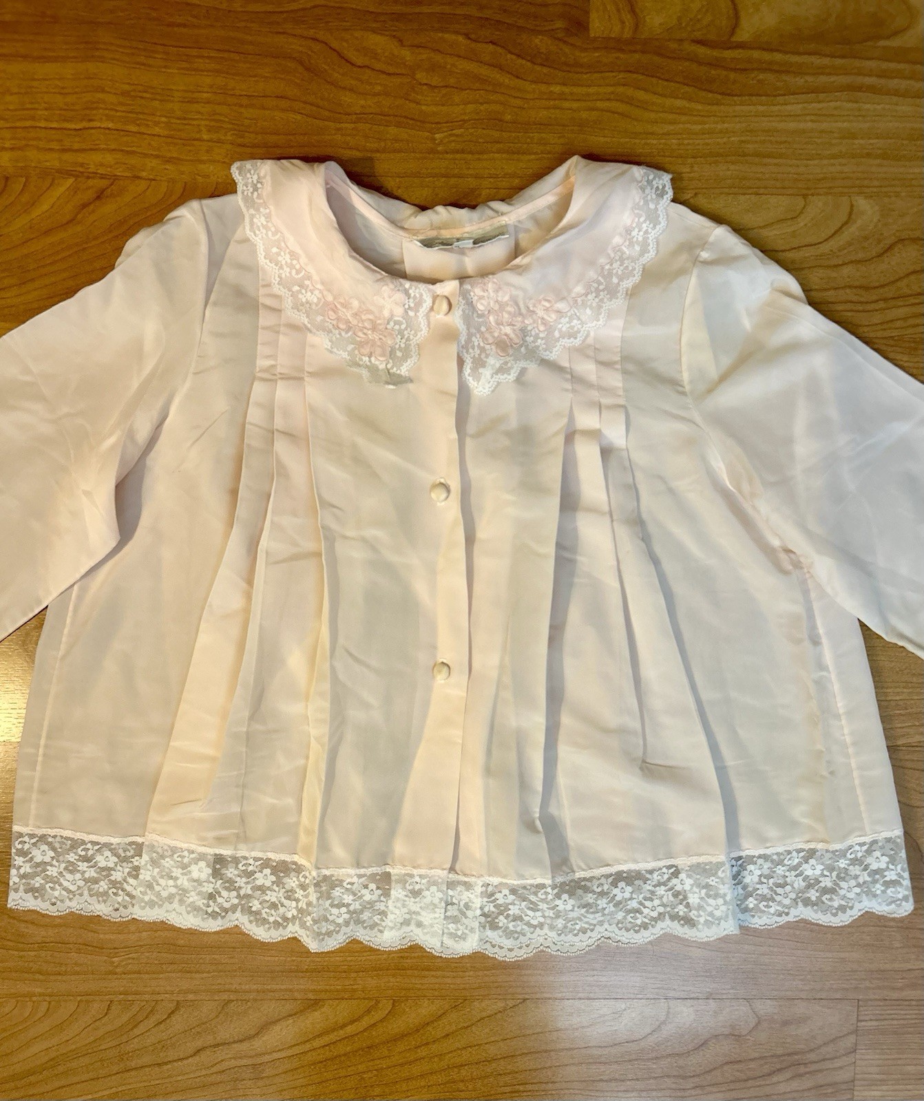 1960s Pink Lace Bed Shirt Corhan Noumair Hand Embroidered Babydoll Style Small