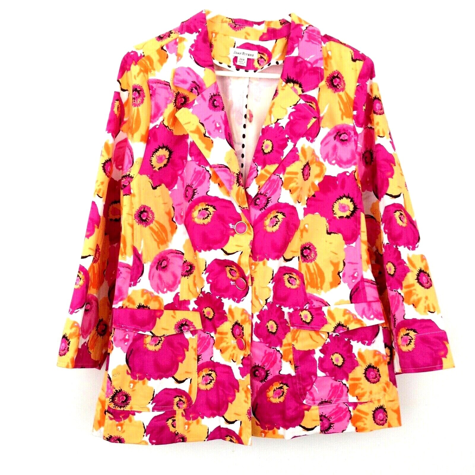 Vtg JOAN RIVERS Blazer Plus Size 26W Button Jacket Big Florals Pink Orange NEW