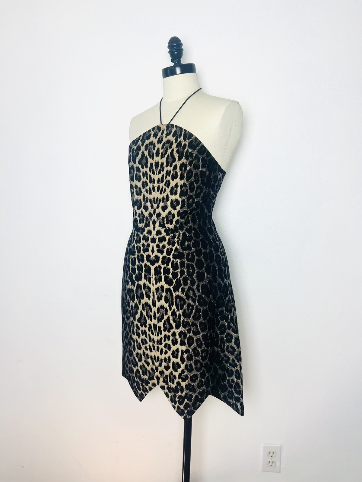LEOPARD Animal Print 90s 1990’s Does 50s 50’s Vintage Sawtooth Halter Dress XS S