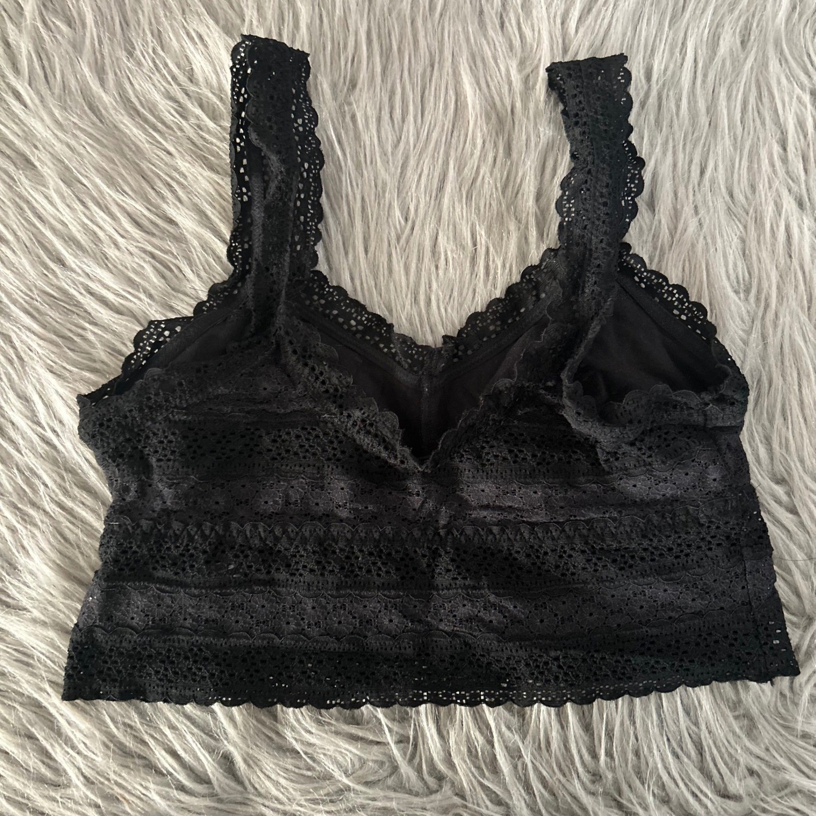 Aerie Wireless Bralette Womens Size Medium Black Floral Lace Unpadded Bra