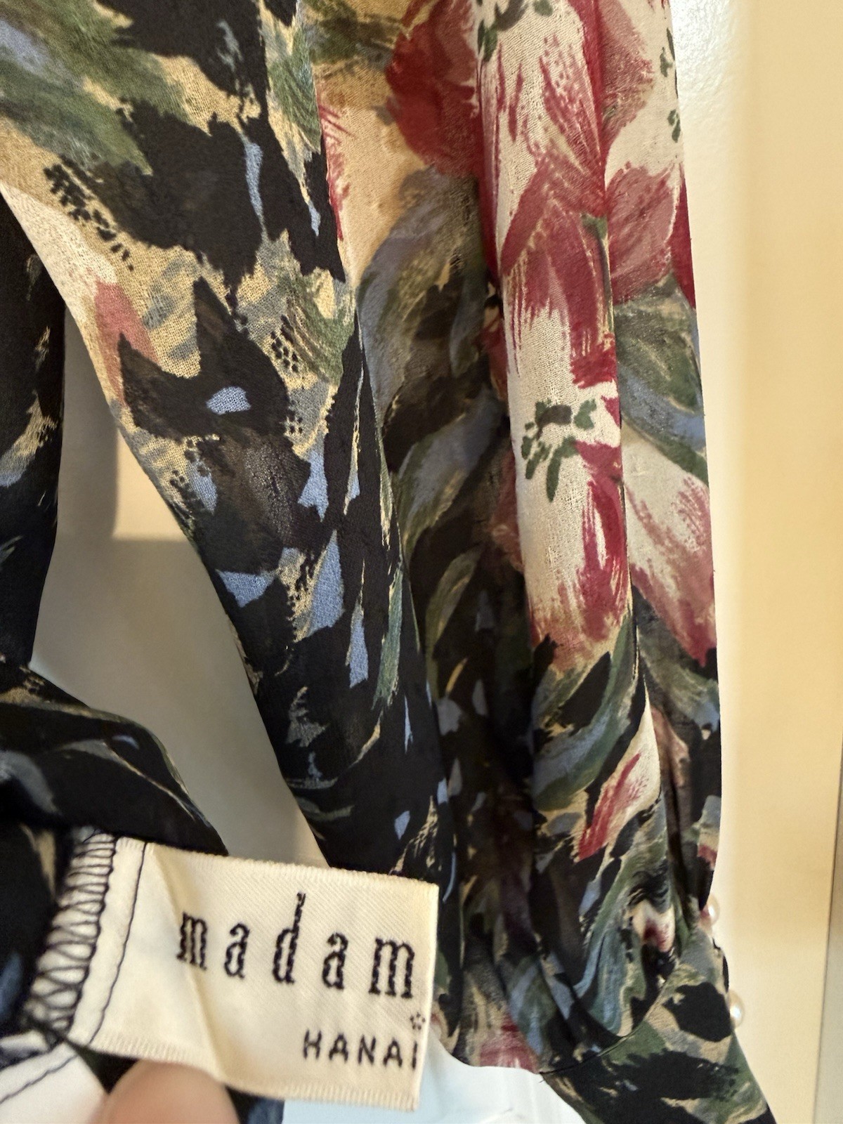 VTG Madame Hanai Yukiko japanese Blouse floral sheer embellished estimated small