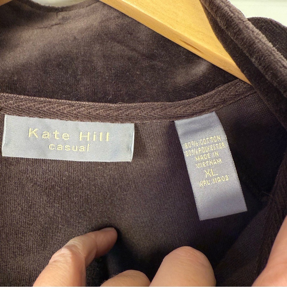 Vintage Kate Hill Brown Velour Jacket with Rhinestone Zipper Size XL