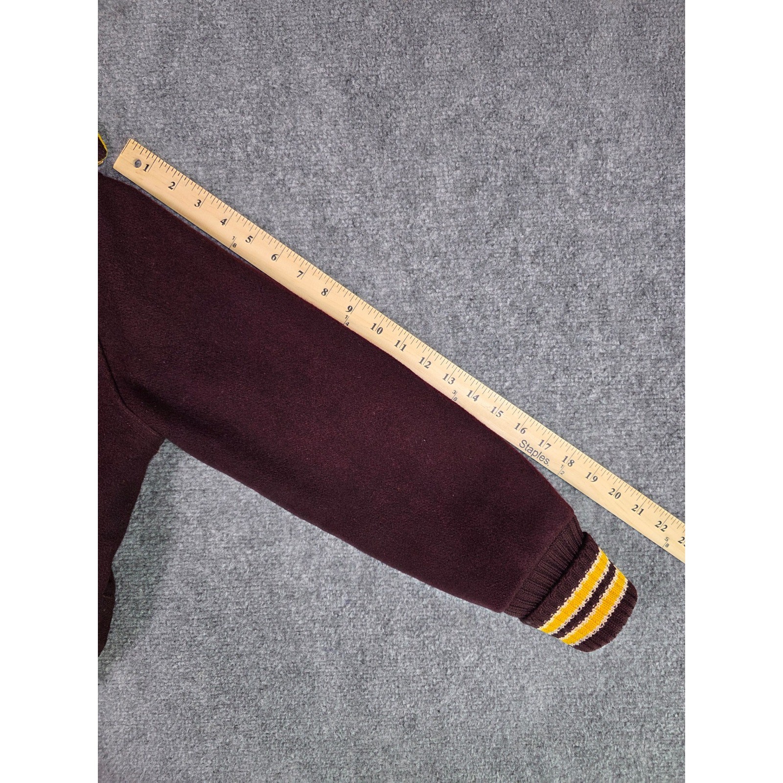 Vintage 80s Wool Cheerleader Letterman Varsity Jacket Maroon Gold Hooded Womens
