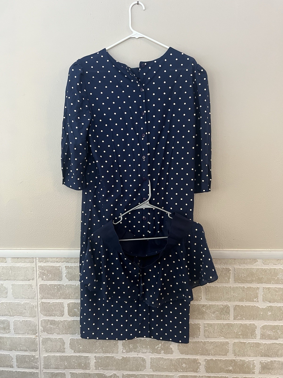 Vintage Navy Polka Dot Dress w Cropped Bolero Made USA Retro Pin-Up