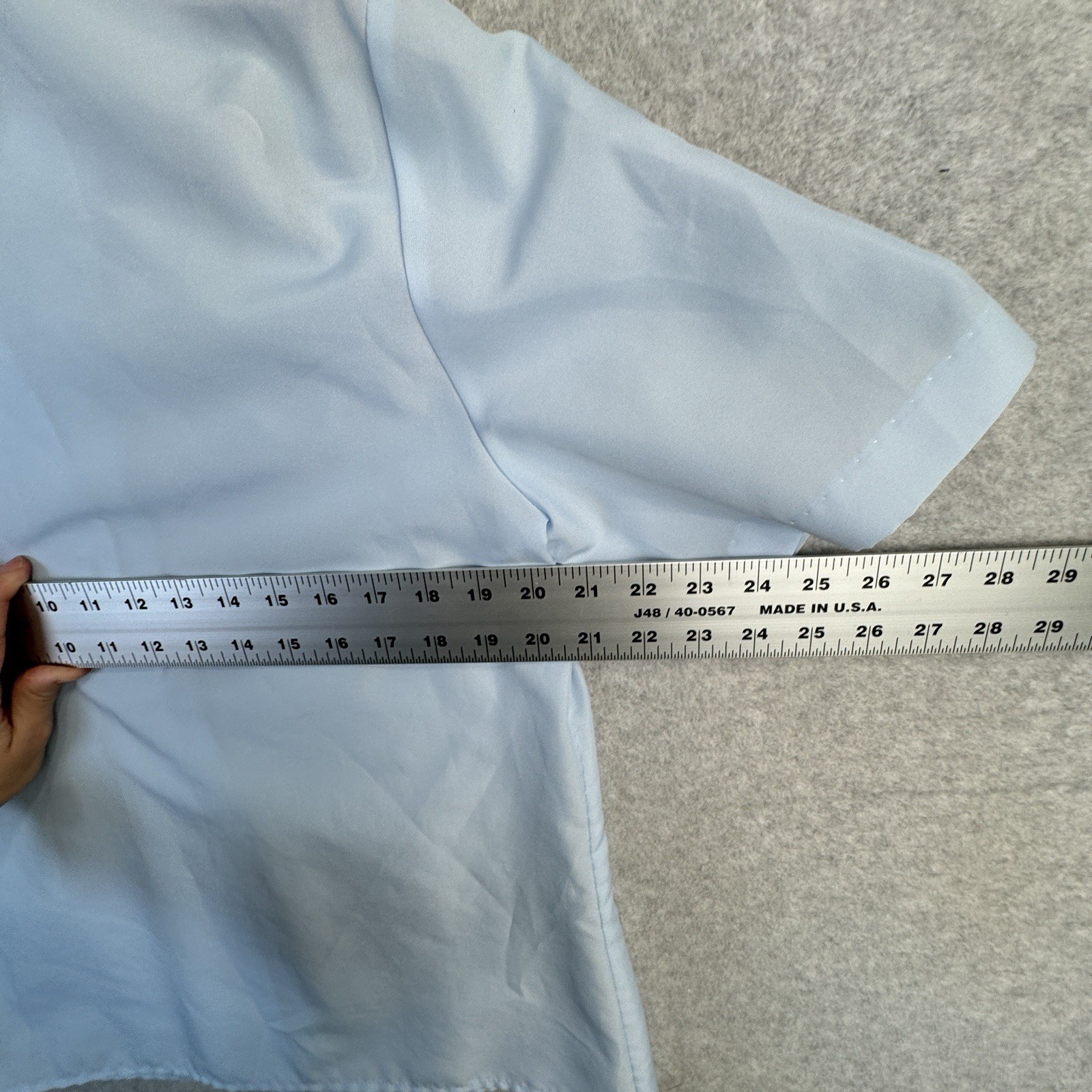 VTG Nikki Size 14 Light Blue Short Sleeve Blouse Eyelet Lace Collar Made in USA