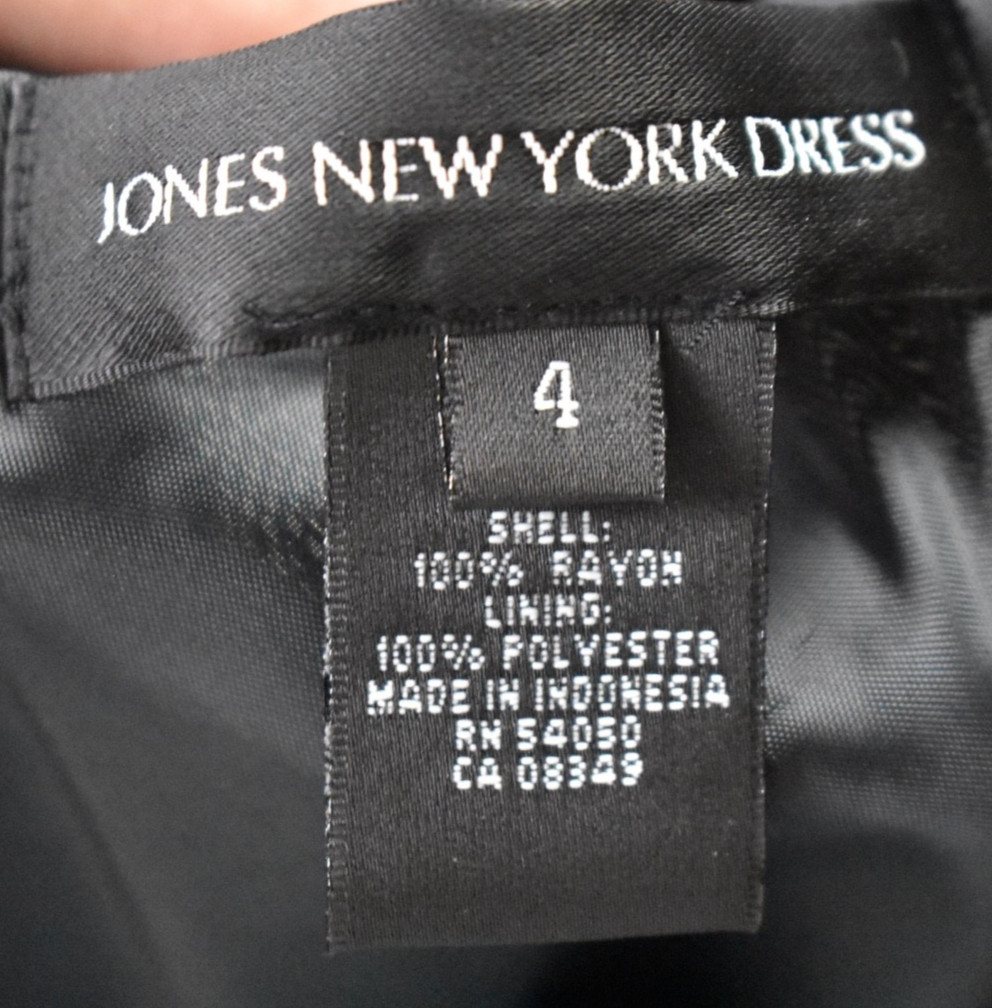 90s Jones New York Midi Swing Cocktail Dress Boat Neck Rayon LBD 4 VTG