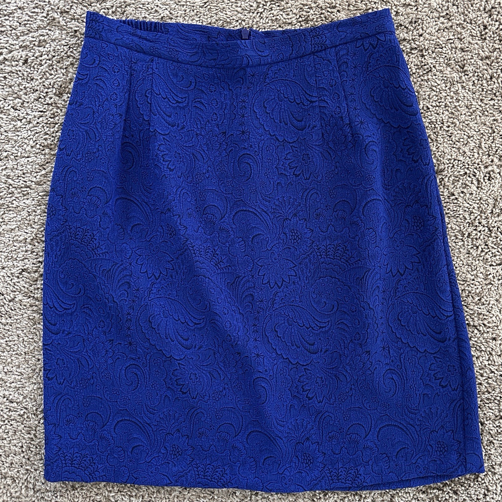 VTG Miss Dorby 2Pc Skirt Suit Set 6P Royal Blue Floral Jacquard Ruffle Coquett