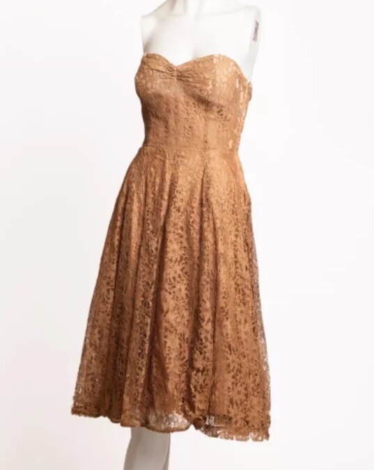 1950s VINTAGE Fit and Flare Sweetheart Neck Lace Cocktail Dress XS Fred Perlberg