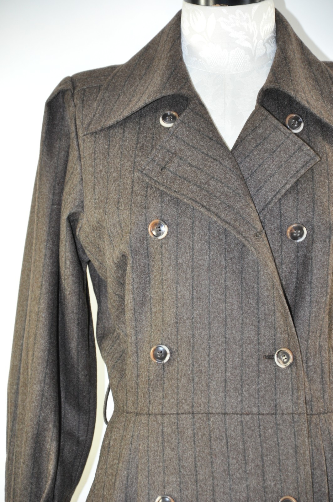 80s Vintage Saint Laurent Rive Gauche Brown Stripe Wool Tweed Coat Dress Women M