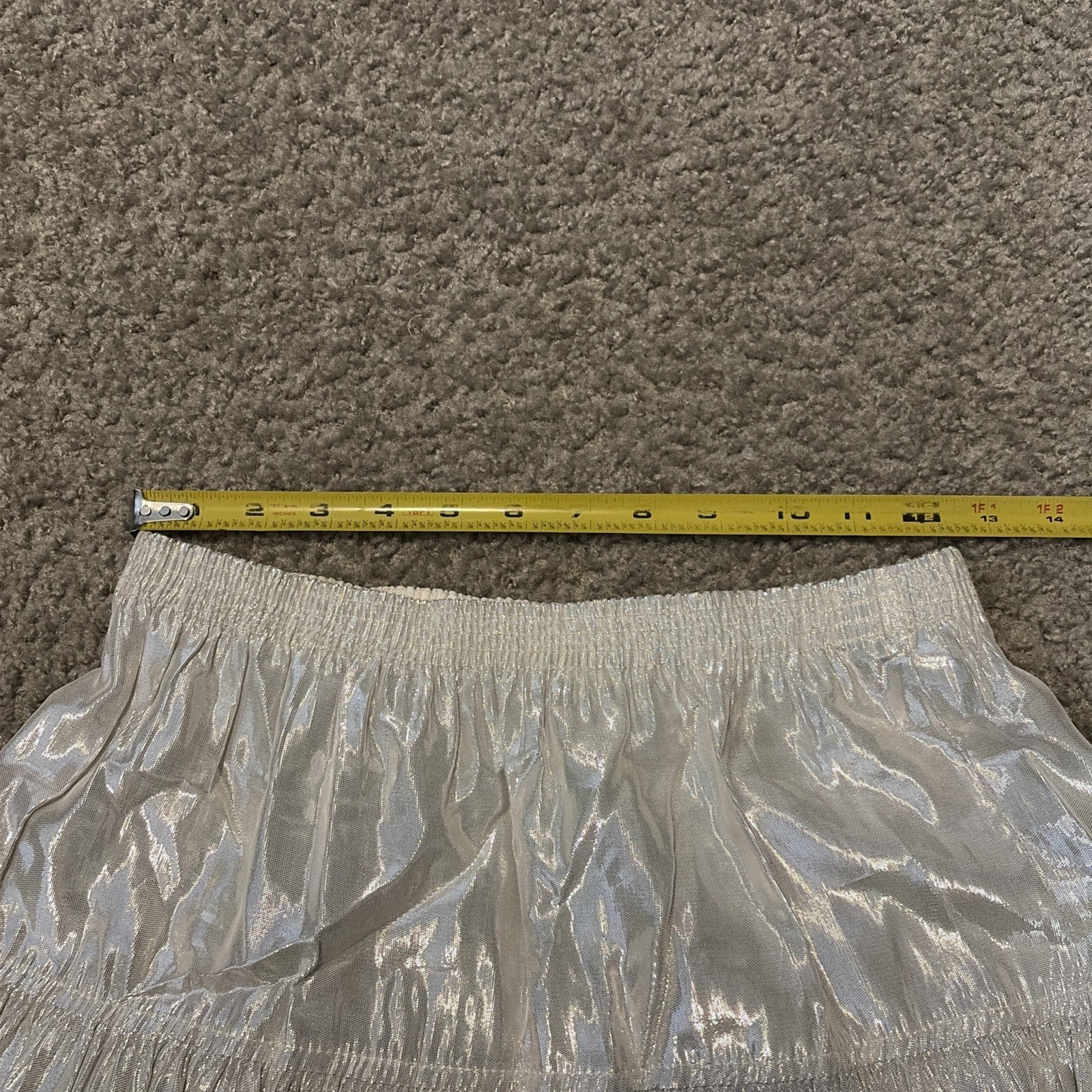 VTG 80s Silver Metallic Shiny Silver Midi Skirt “Year Of…” Brand Size Large USA