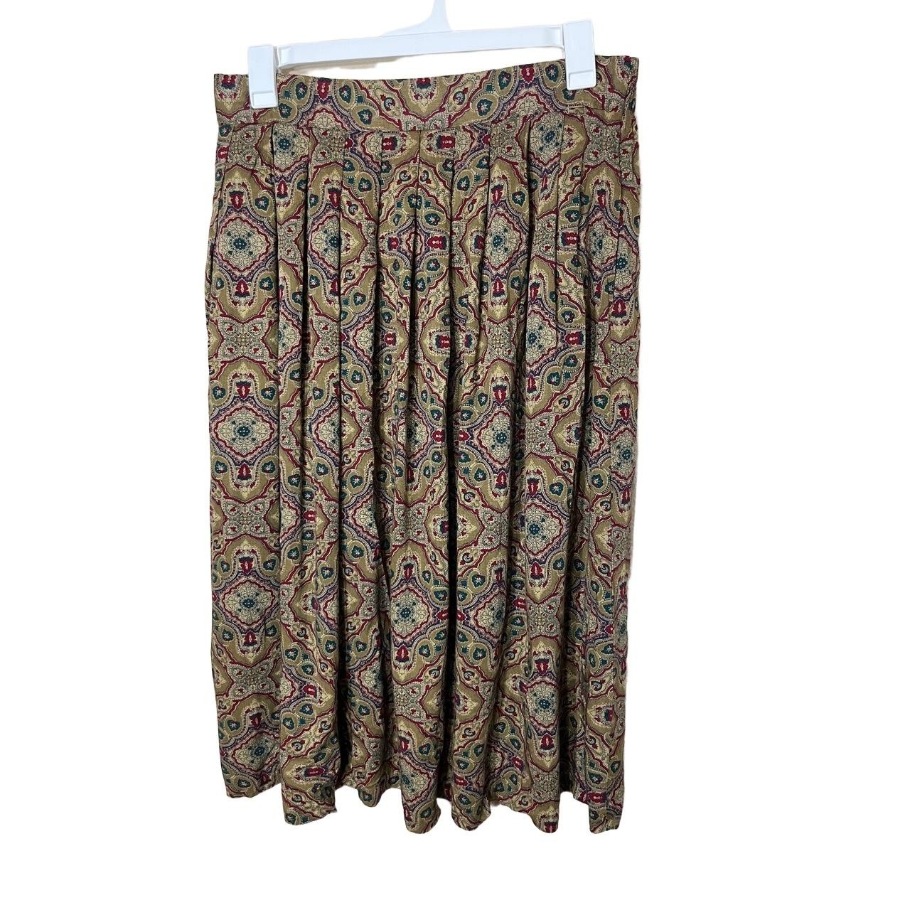 Michael Taylor Skirt Womens Size 2X Tan Vintage Midi Pleated Boho Ornate