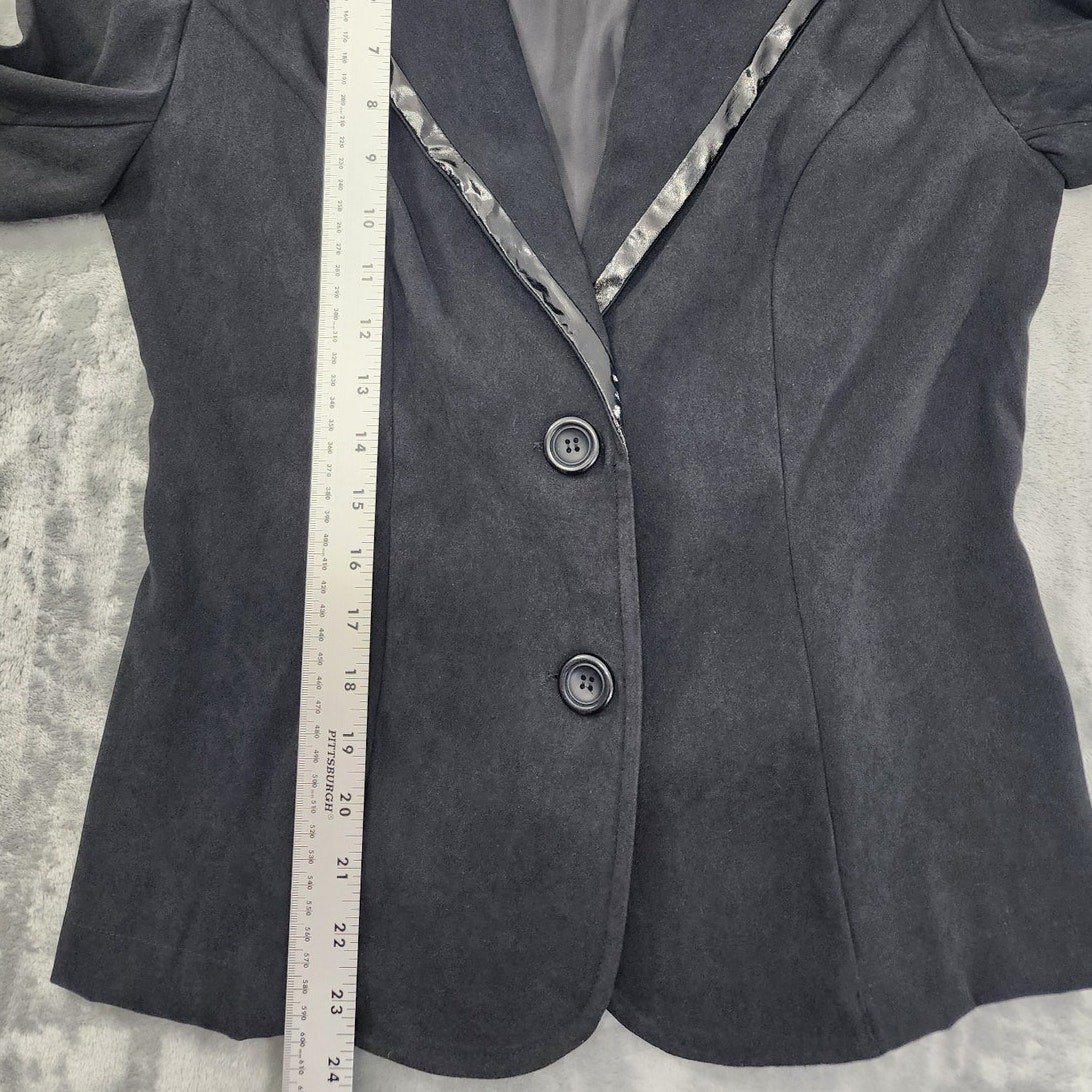 Vintage Elementz Blazer Womens S Black Faux Patent Leather Trim Office Formal