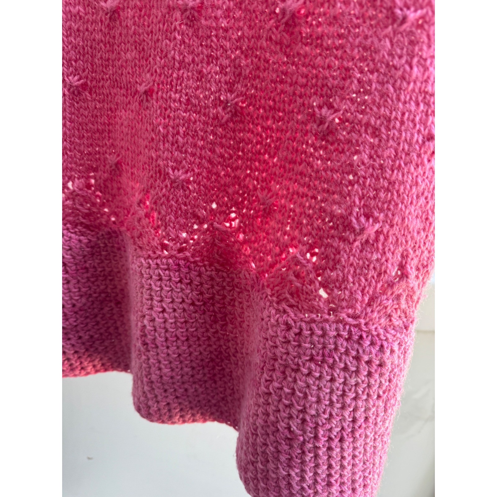 Vintage Handmade Knit Top Magenta Pink Sleeveless Pointelle Artisanal Boho