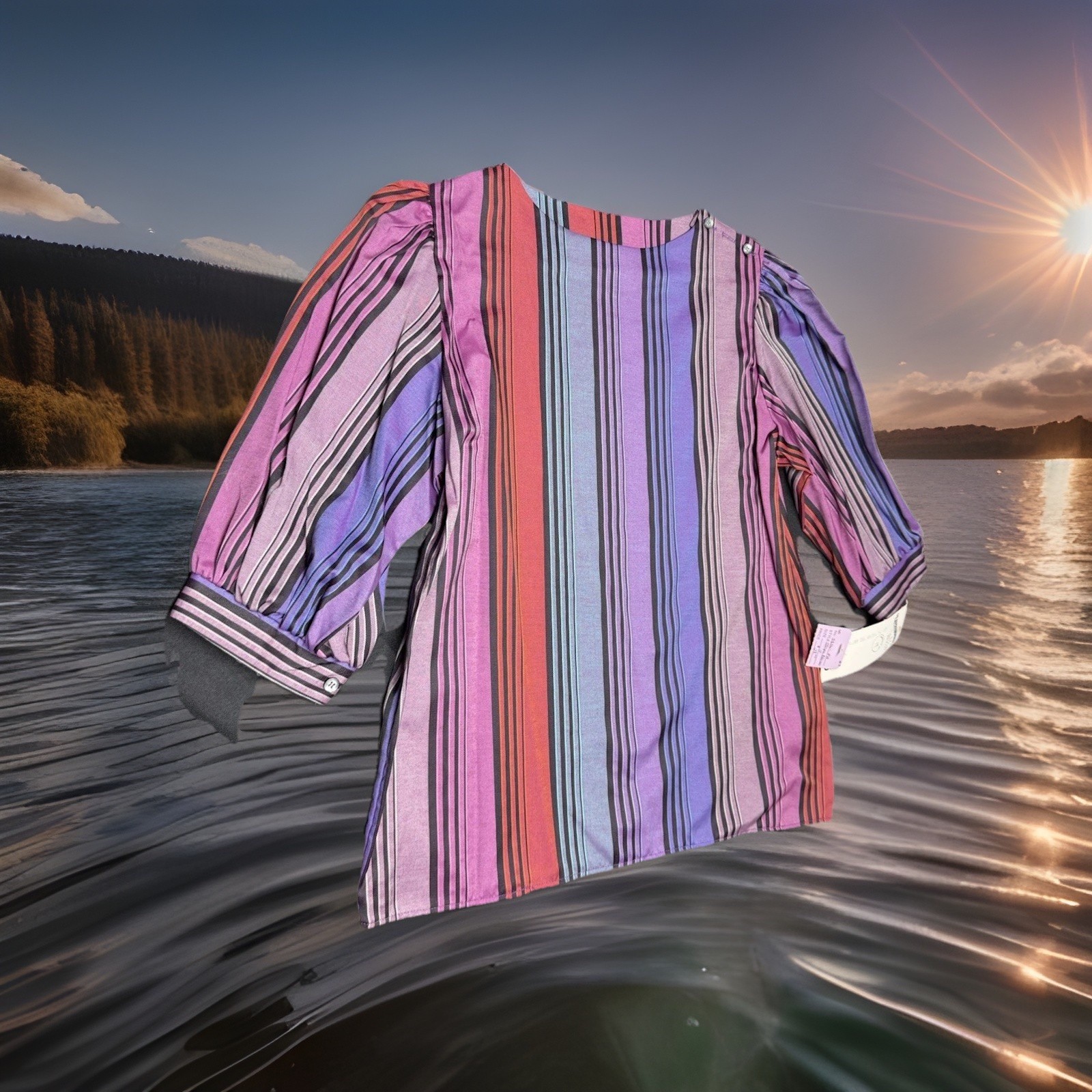 VTG Underground SF Striped Blouse 60s 70s Mod Disco Balloon Sleeve NWT Size 5/6