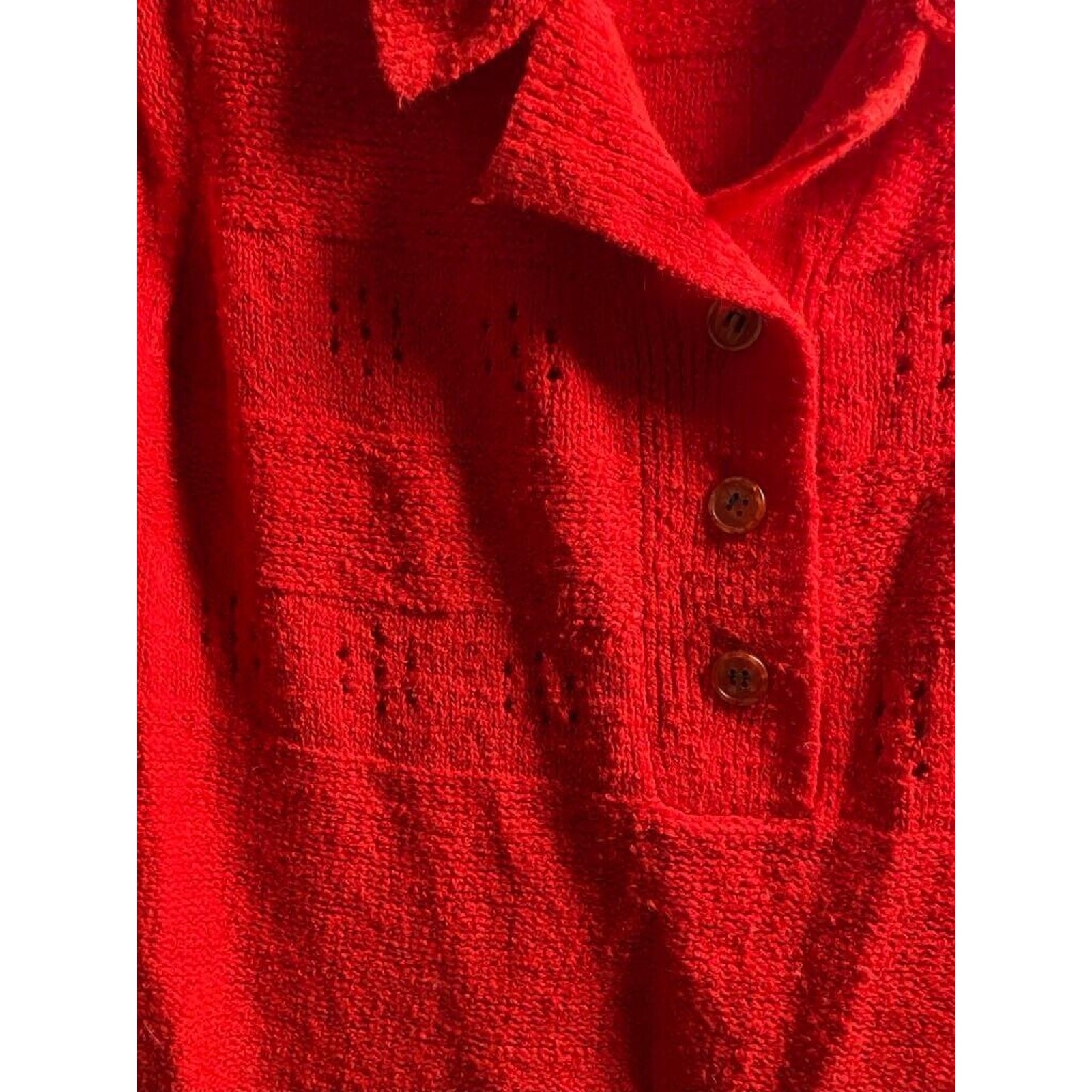 Vintage Knit Sweater Red C1960s Summer Short Sleeve w Collar