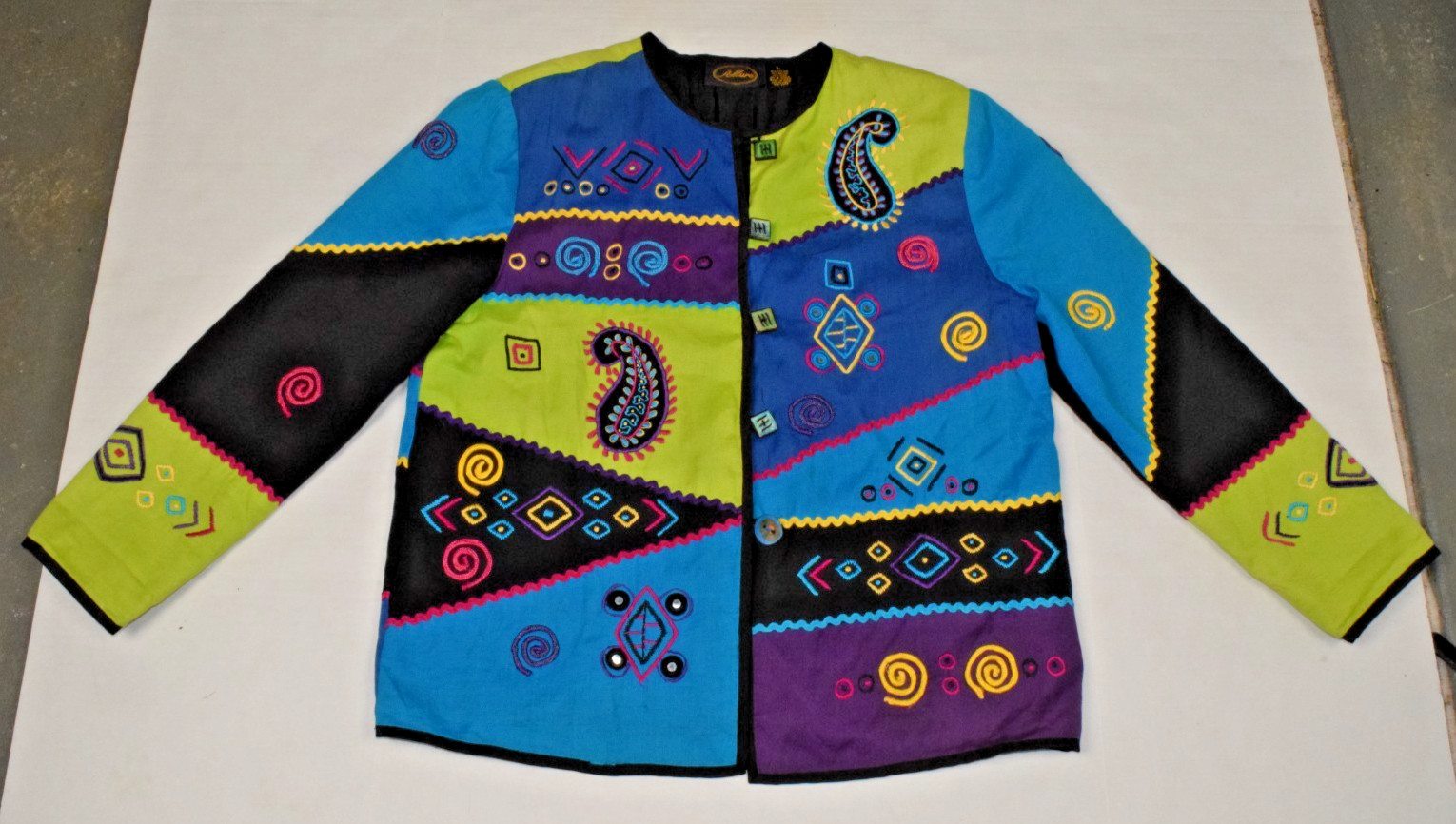 Vintage Jacket Allure L 90s Textured Colorful Paisley Swirls Cotton Rayon Flax