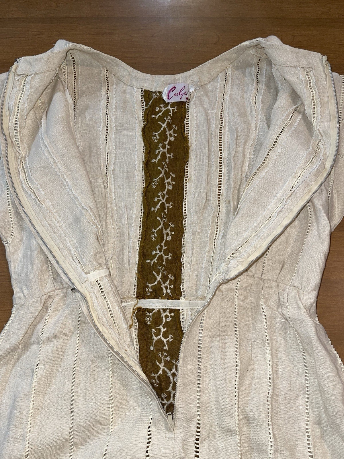 Vintage 50’s 100% Linen Carlye Dress 10 Beige Conmar Zipper Movie Set Broadway