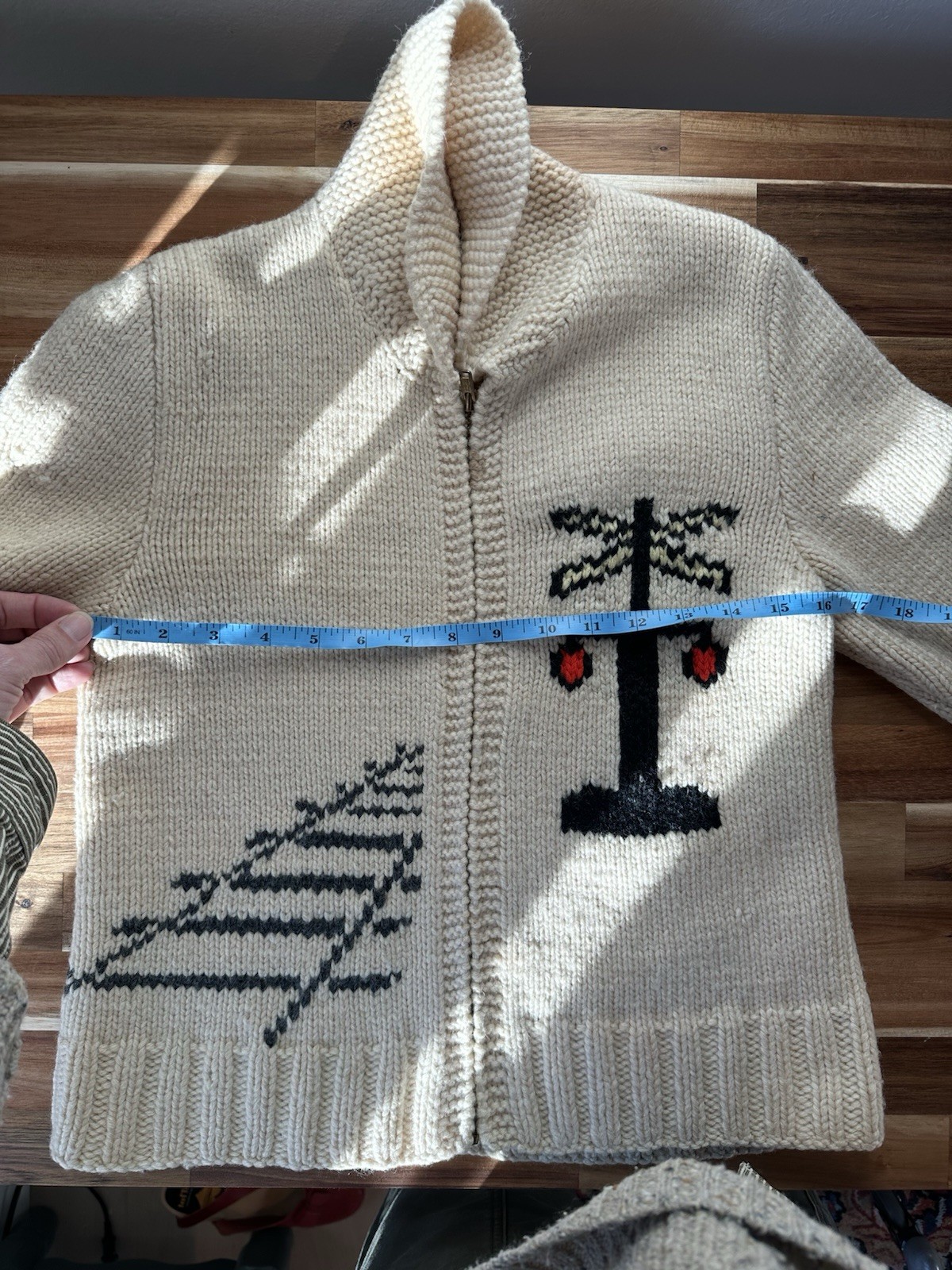 Mary Maxim Style Vintage Hand Knit 50s Zip Cardigan Sweater Railroad Motif small