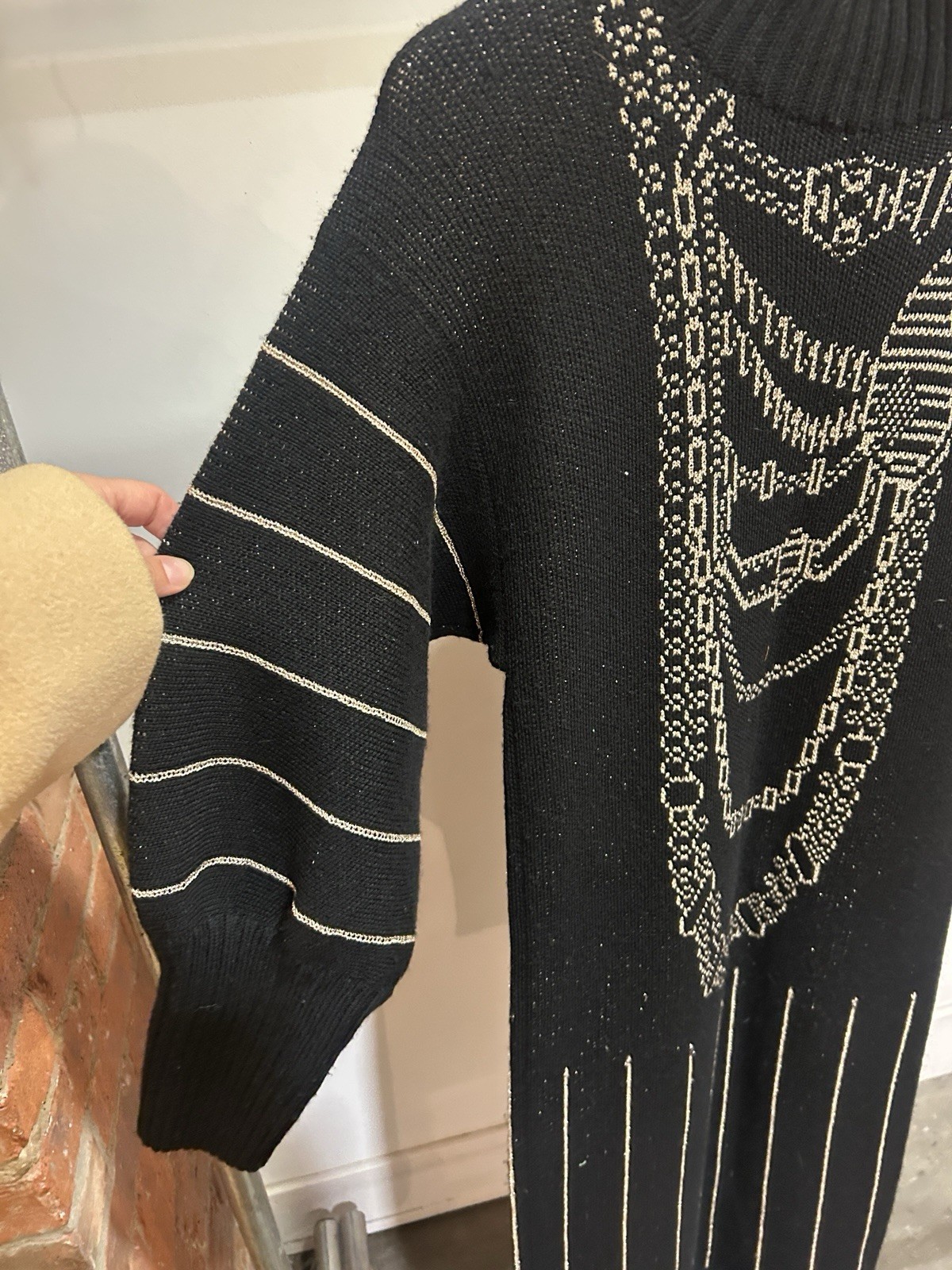 rare vtg 1980s zandra rhodes london trompe l’œil jewelry handknit sweater dress