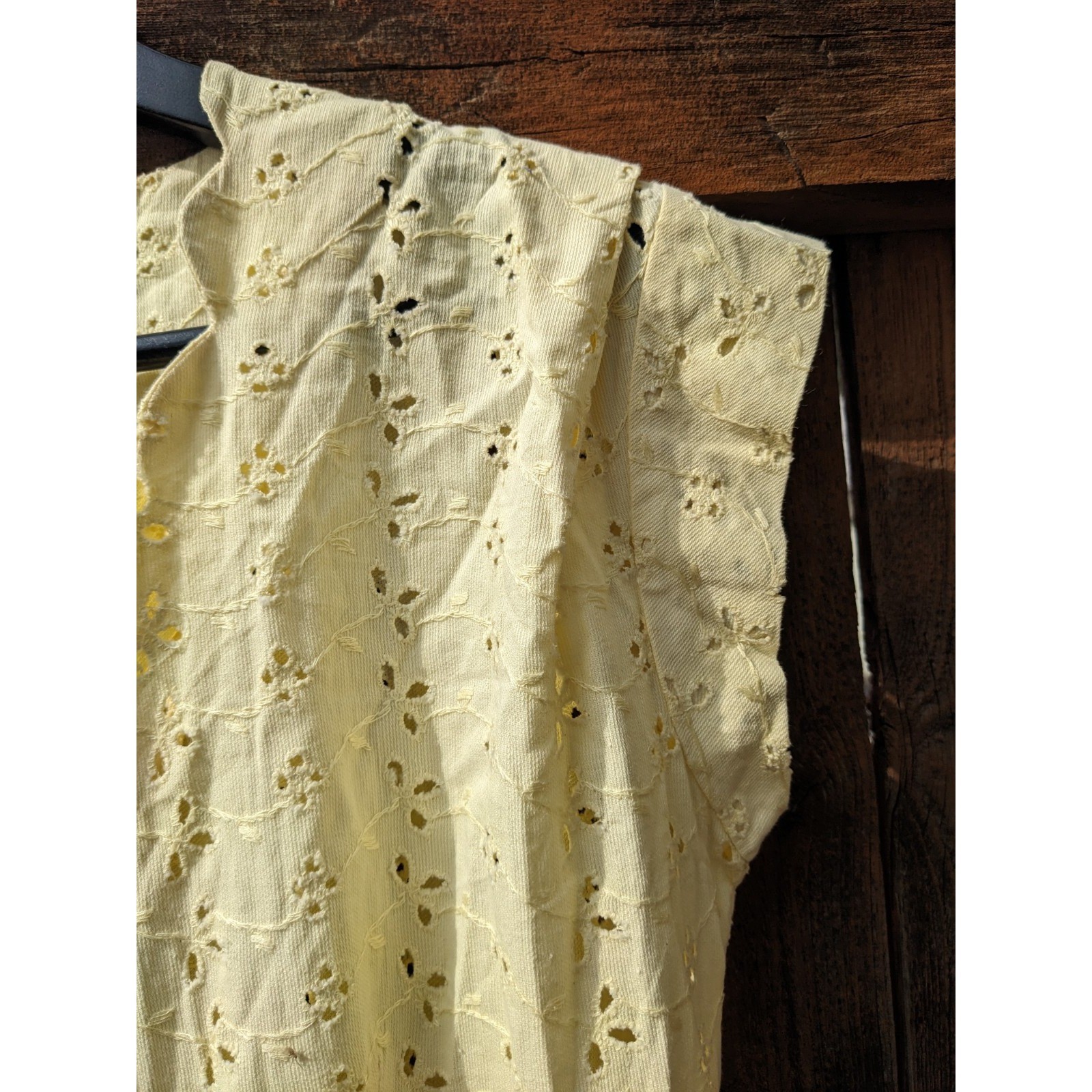 Vintage 50s Eyelet Lace Dress XS Yellow Cotton Cottagecore 1950s Summer Day Midi