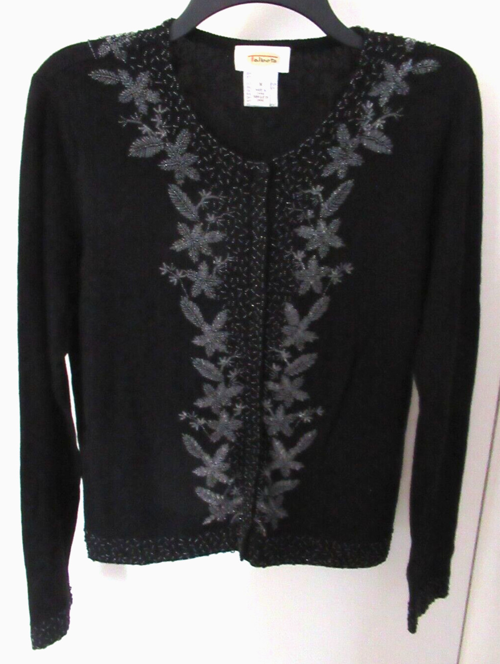 Talbots Silk/Cashmere Blend Black Beaded Gorgeous Vintage Sweater Cardigan M