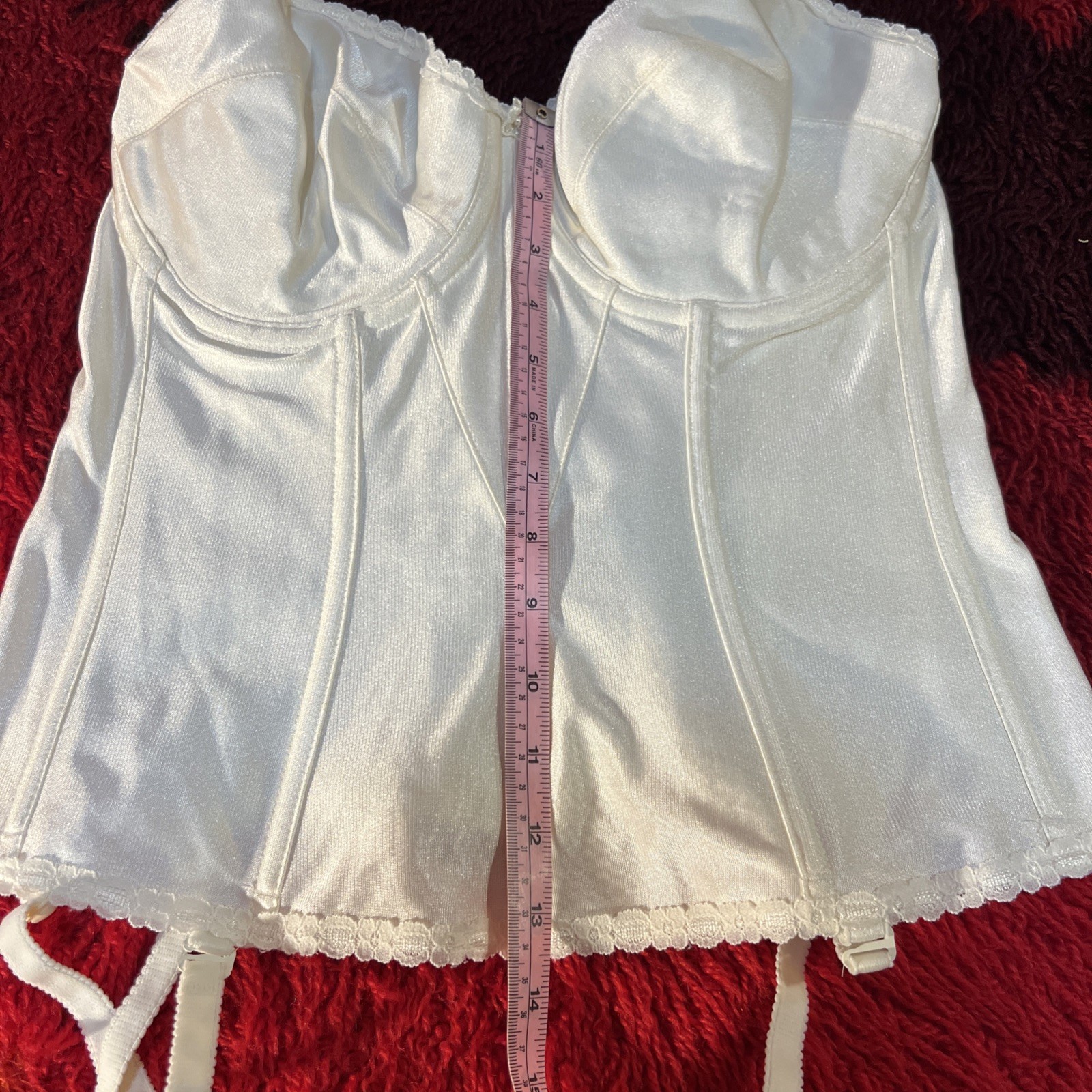 Vintage Carnival Lace Bustier Corset Top Ivory 36DD Garter Straps
