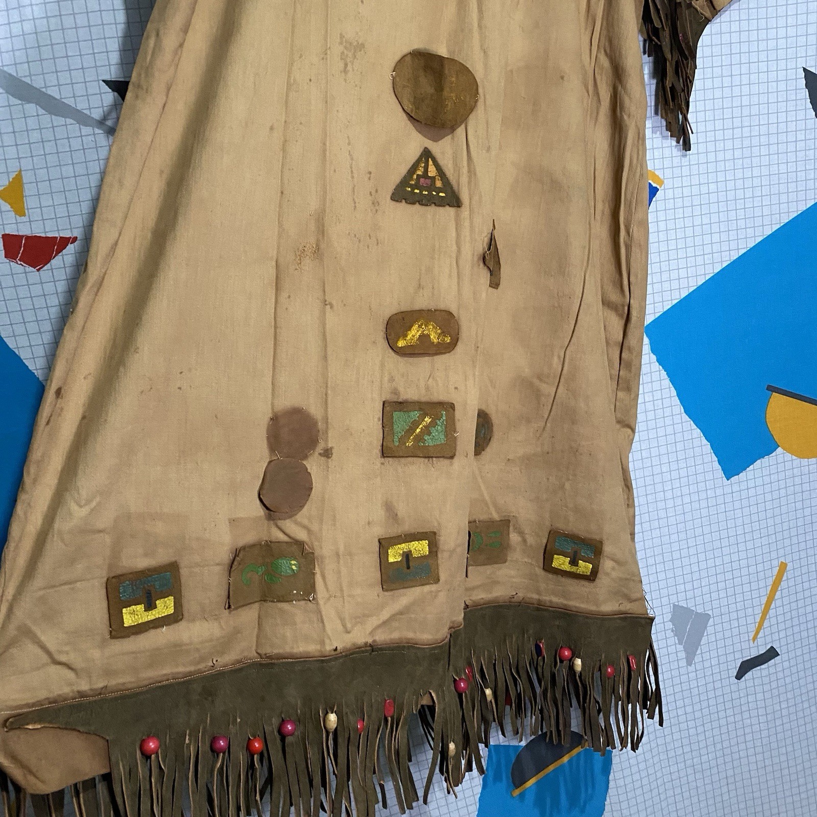 Antique 20s 30s Native Gown Leather Fringe Beads Patches Campfire Girls Navajo