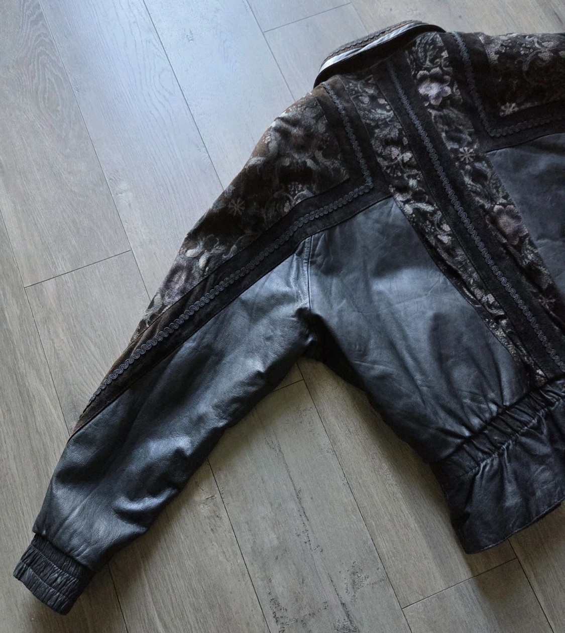 Vtg 80s 90s Jay Jacobs Leather Tapestry Floral Paisley Bomber Jacket Large