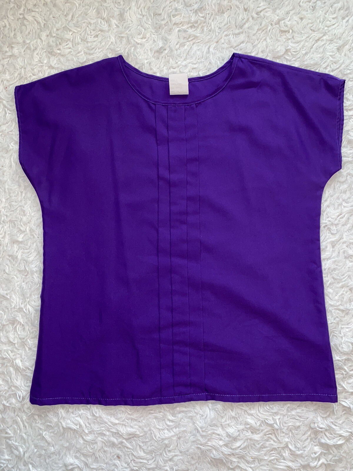 Vintage R&J Blouse Top Sz Small Purple Solid Short Sleeve Pleats Blouse Shirt