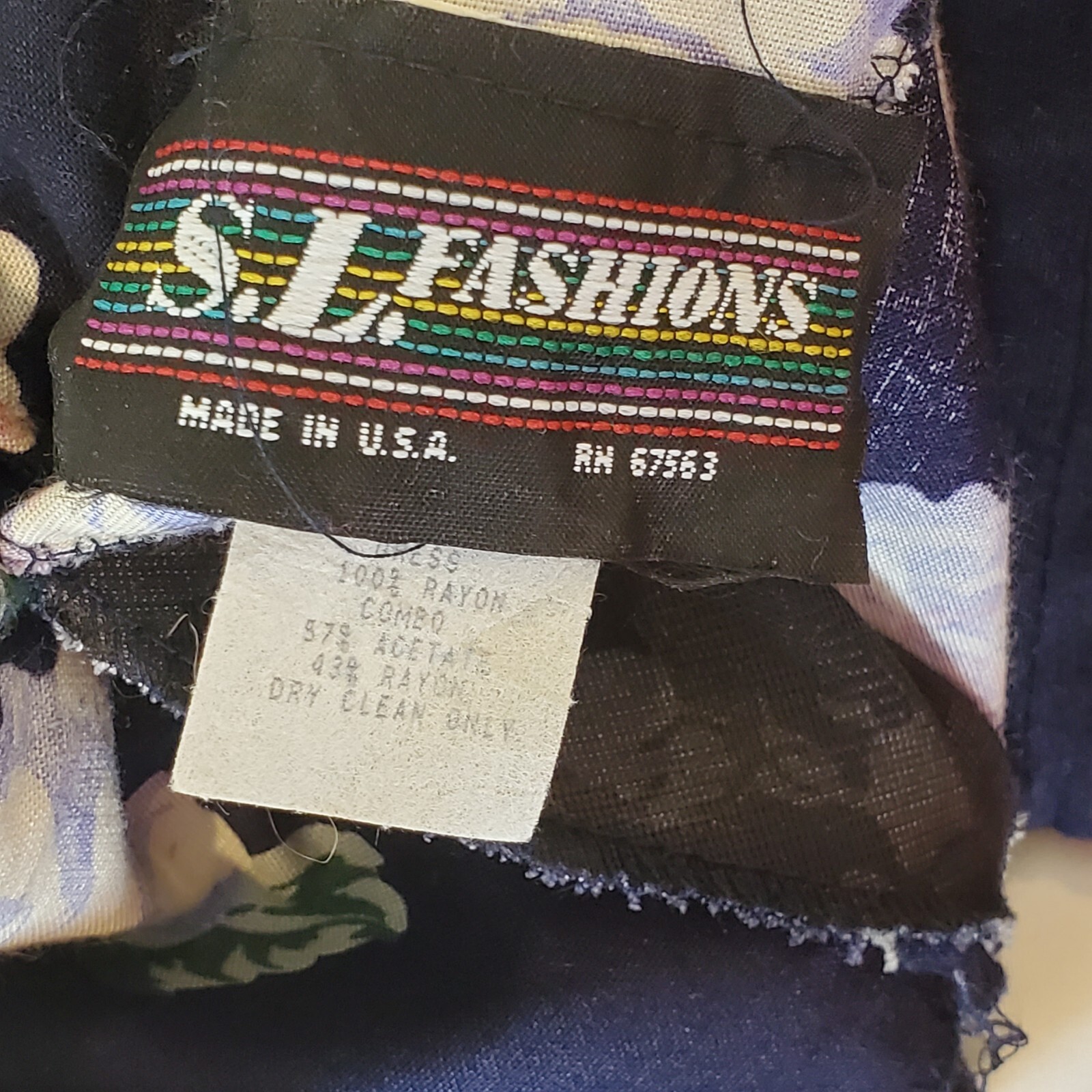 VTG Womens Dress Midi Sz L Belted Blue Floral Crochet Lace Cottagecore USA Made