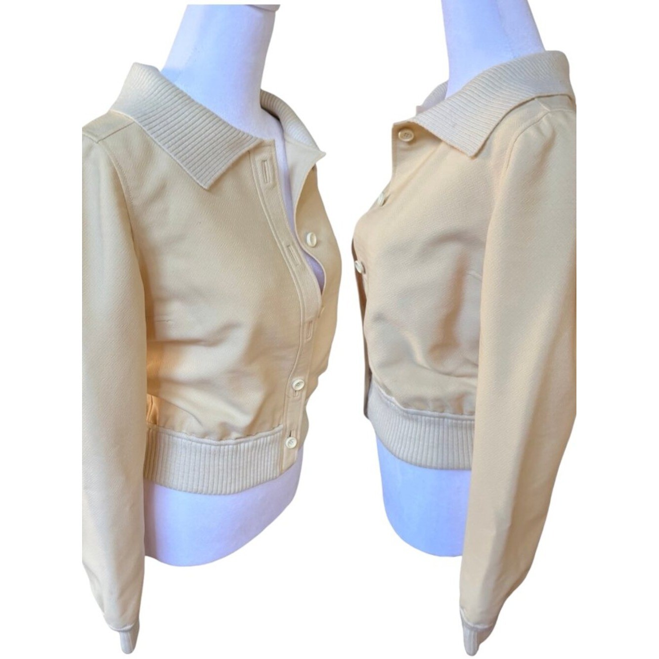 Vintage 1970s Courrèges Couture Future Herringbone Bomber Jacket SMALL