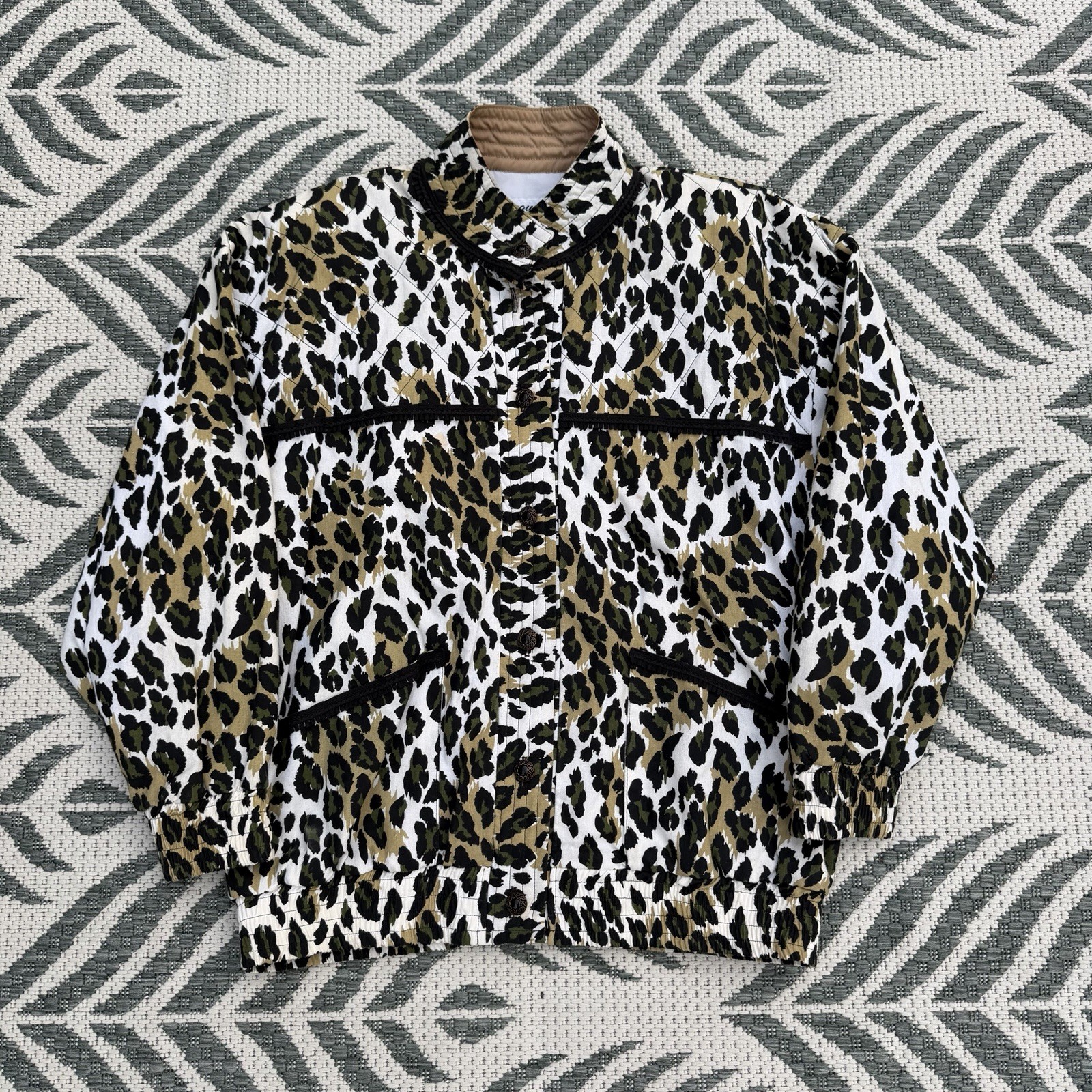 Vintage 1980s Marguerite Rubel Leopard Animal Print Jacket Womens M Made In USA