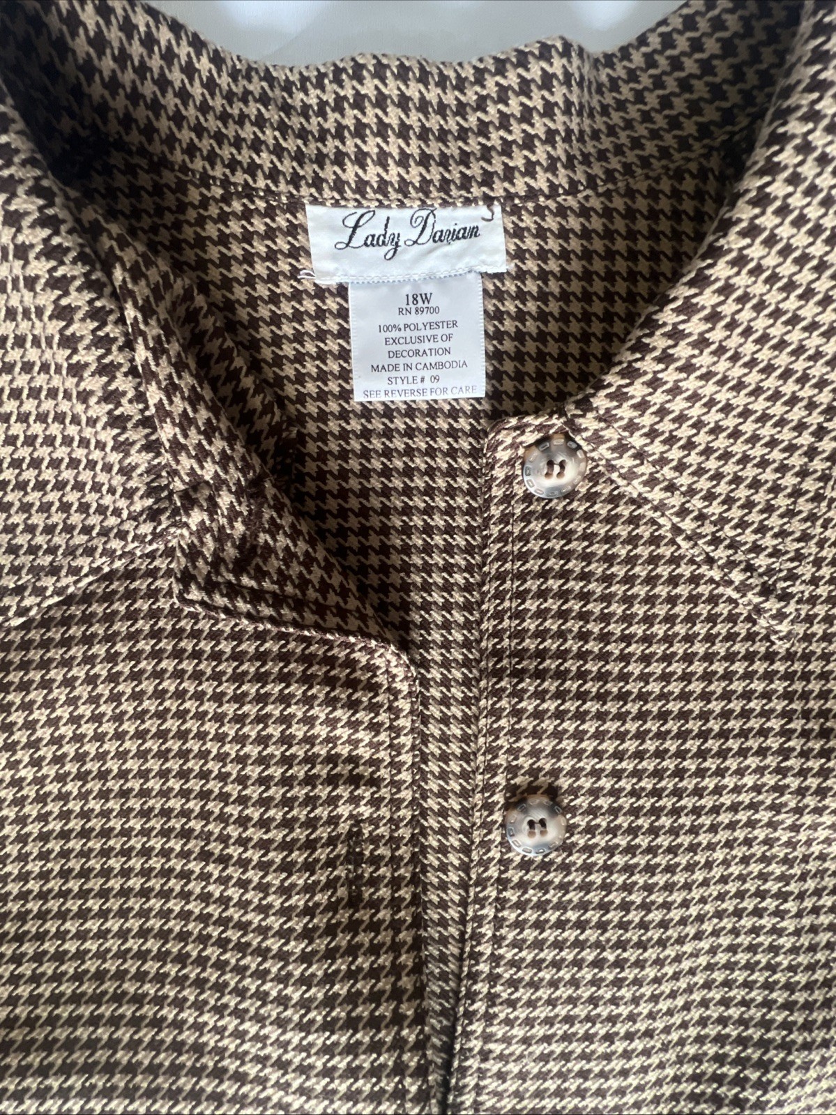 VTG Lady Darian houndstooth button-up Jacket brown and tan lightweight Sz 18W