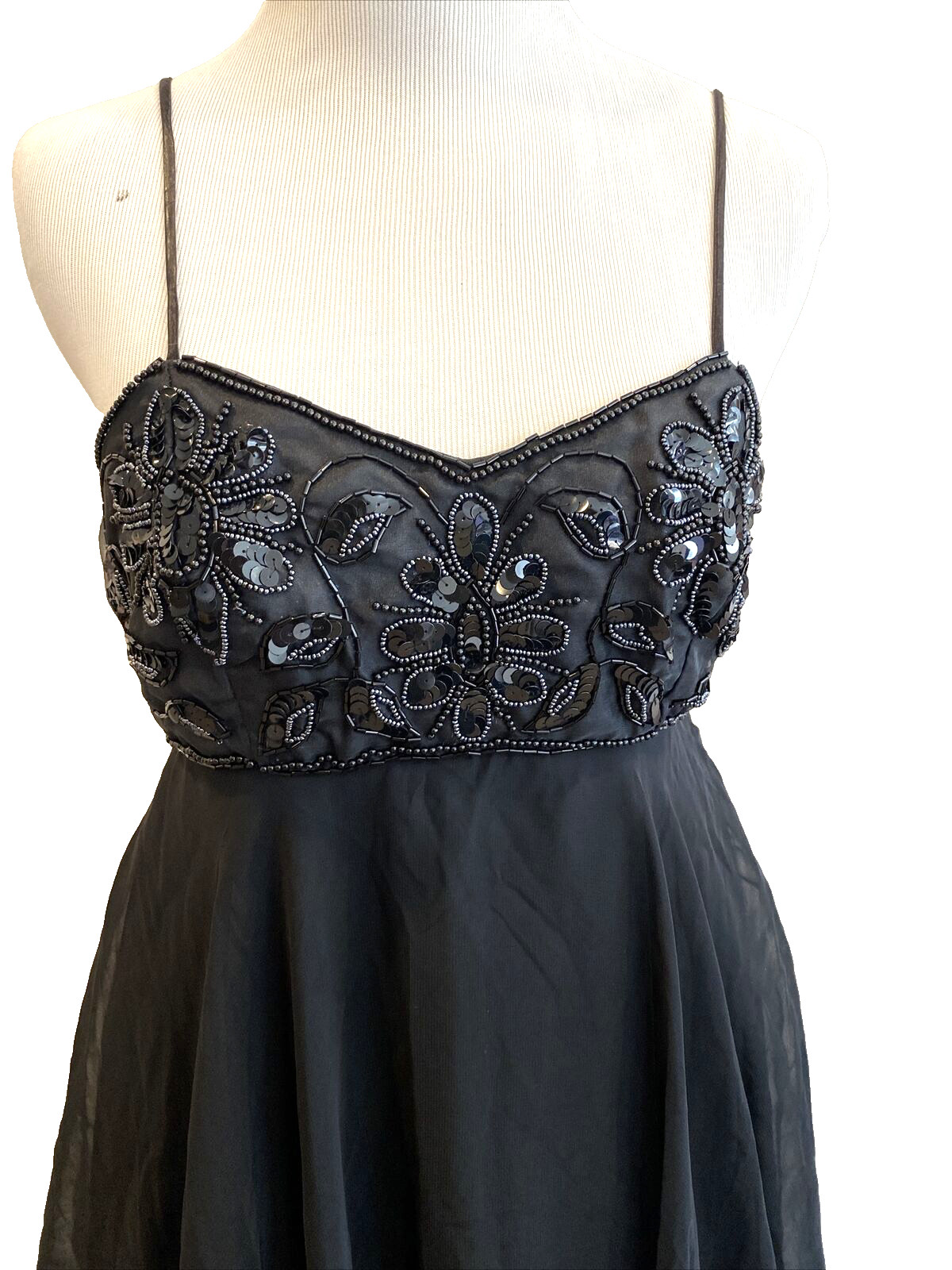 Vintage Blondie and Me Little Black Cocktail Dress USA 5/6 Chiffon Beaded Party
